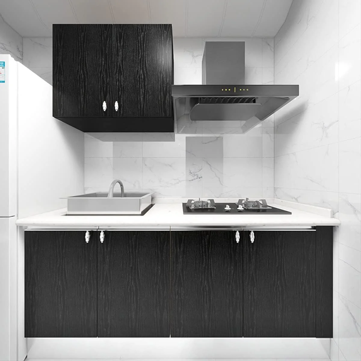 برچسب دیواری طرح چوب مشکی، 44.5 در 300 سانتی‌متر، خودچسب، قابل جابجایی، مناسب برای سطوح، فیلم‌های تزئینی، پوشش قفسه برای کابینت و سطوح آشپزخانه - مشکی