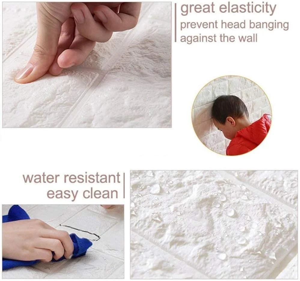 کاشی دیواری سه بعدی فوم پلی اتیلن با طرح خودچسب، ضد ضربه و ضد آب (70x77 سانتی متر) (بسته 4 عددی سفید)