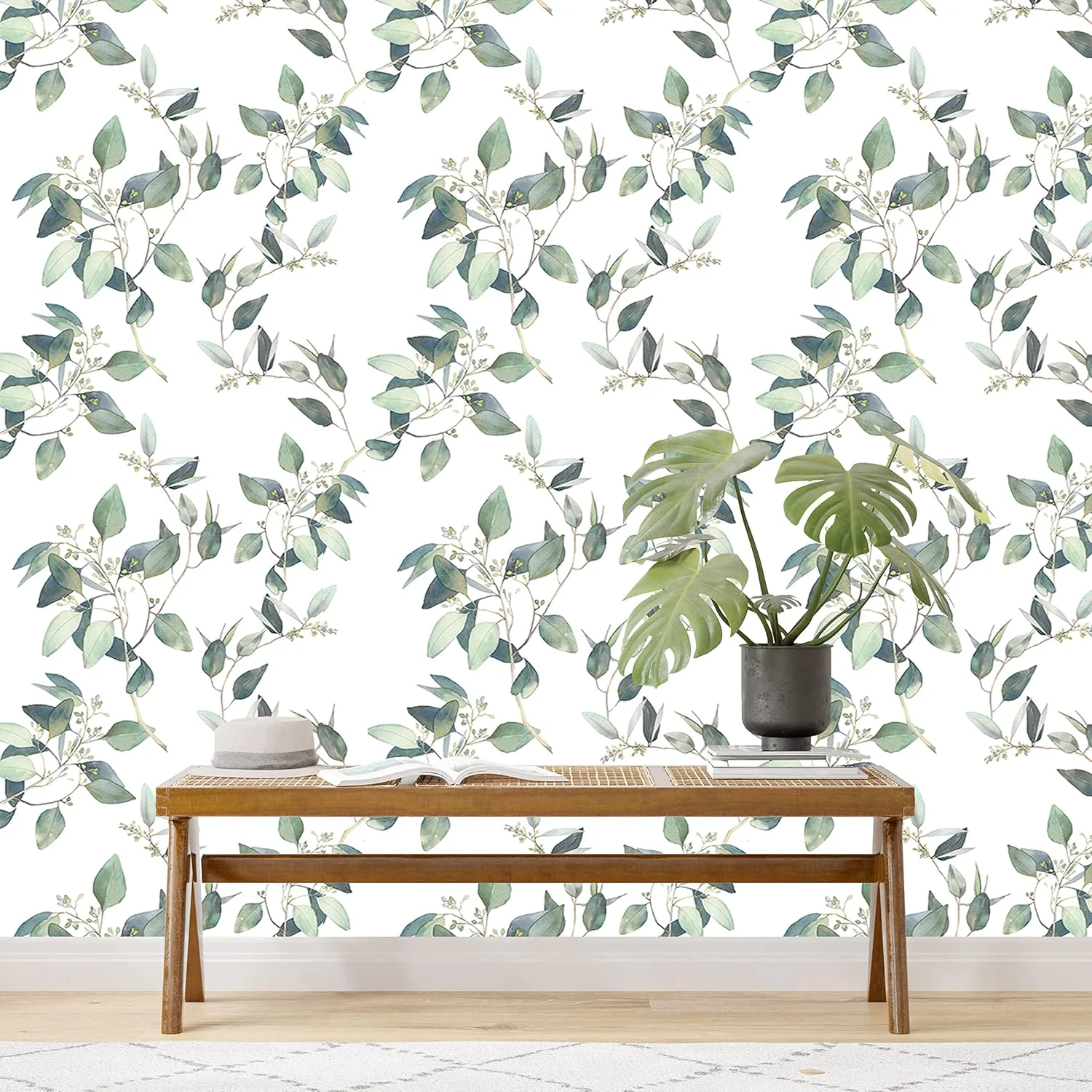 کاغذ دیواری برچسبی طرح گل و برگ سبز AD9840-3، مناسب برای تزئین دیوار اتاق خواب و پذیرایی