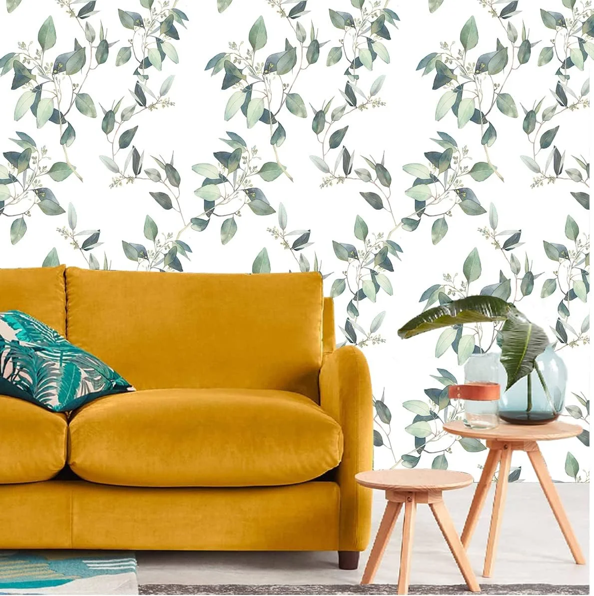 کاغذ دیواری برچسبی طرح گل و برگ سبز AD9840-3، مناسب برای تزئین دیوار اتاق خواب و پذیرایی