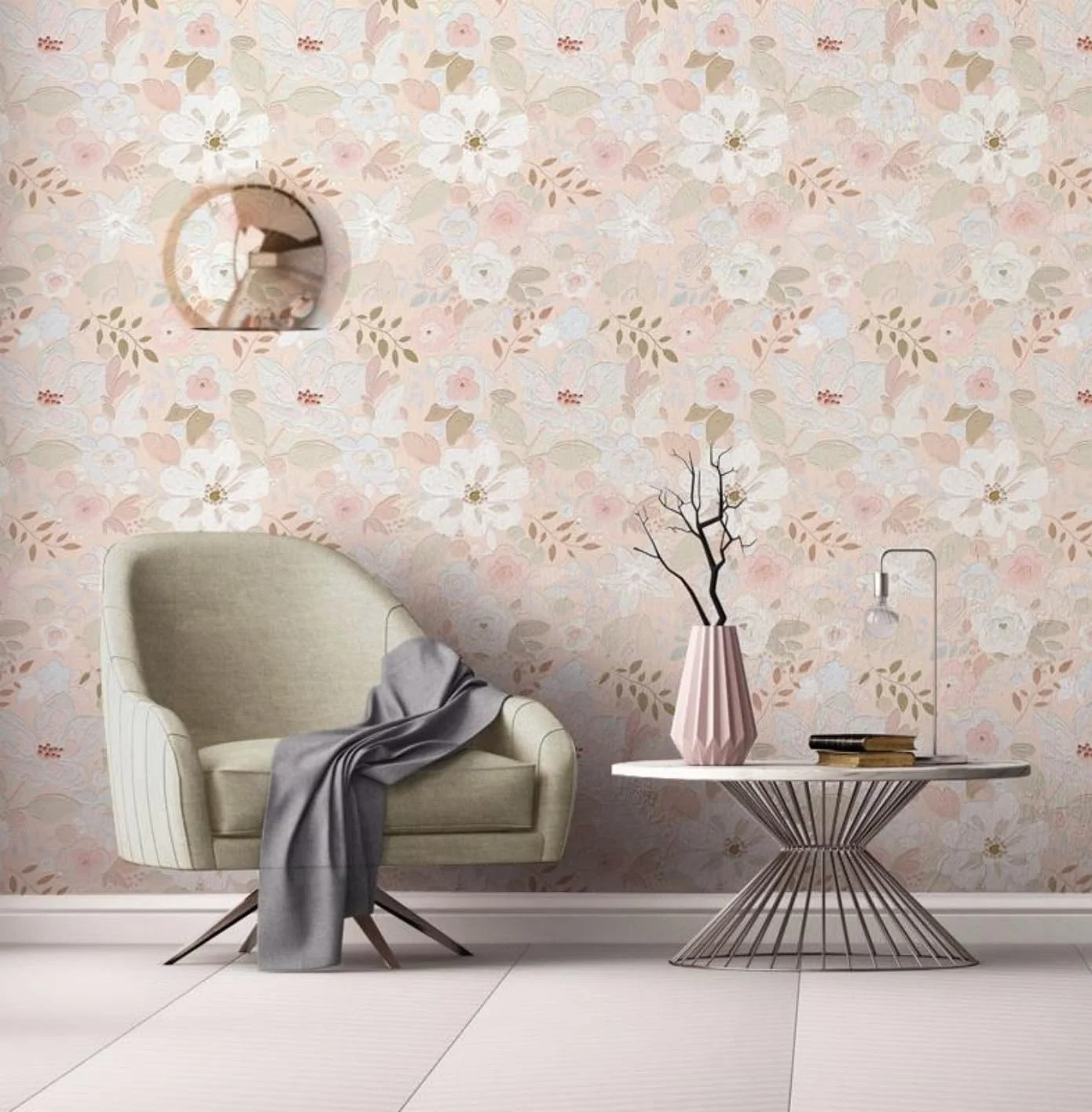 کاغذ دیواری گلدار ضد آب Homya، کاغذ دیواری بوهمی قدیمی، رول وینیل تزئینی برای دیوار و کانتر (44W x 500L cm)