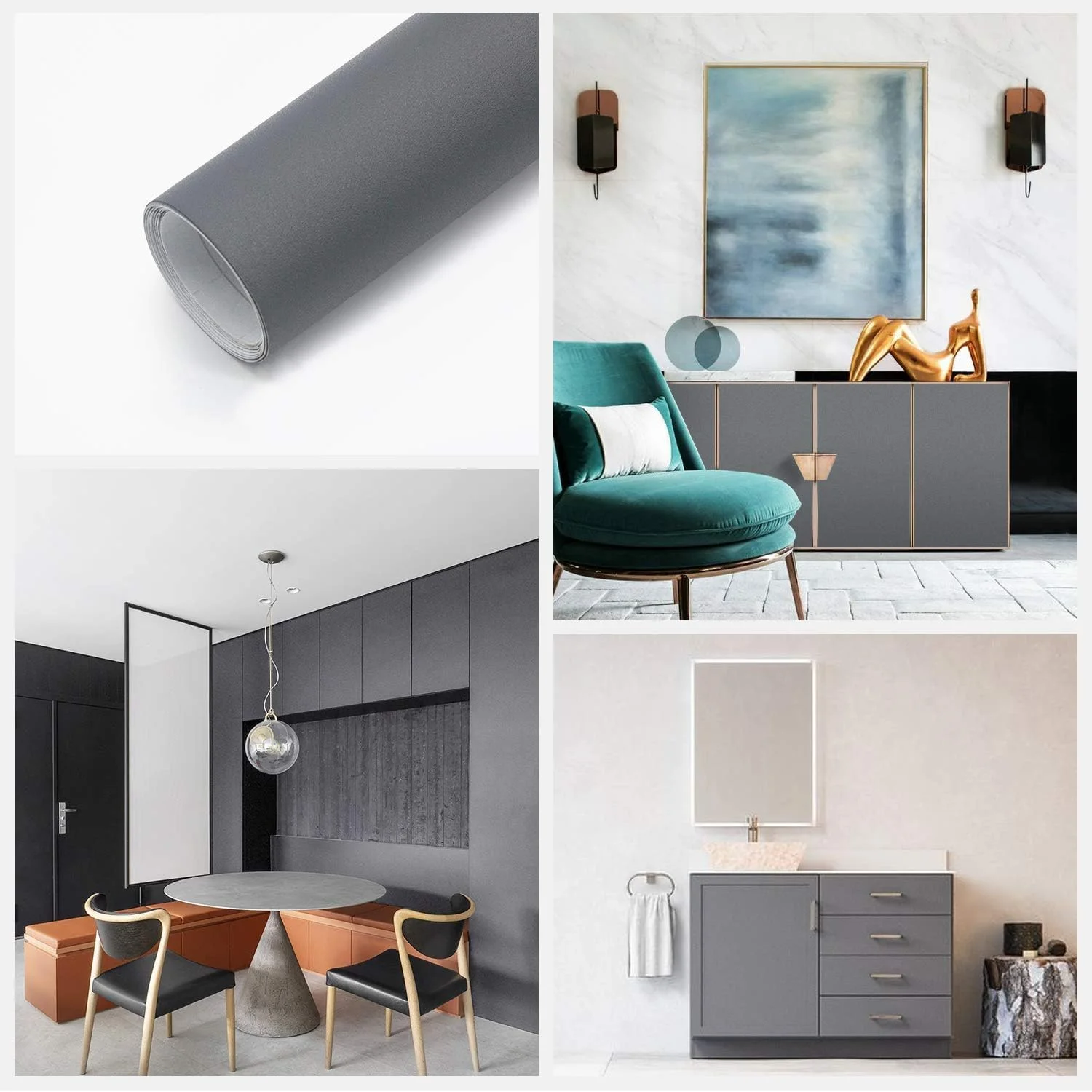 کاغذ دیواری خود چسب Idrese، 60x300 سانتی متر، نصب آسان، مناسب برای قفسه، میز، درب و تزئینات (خاکستری تیره)