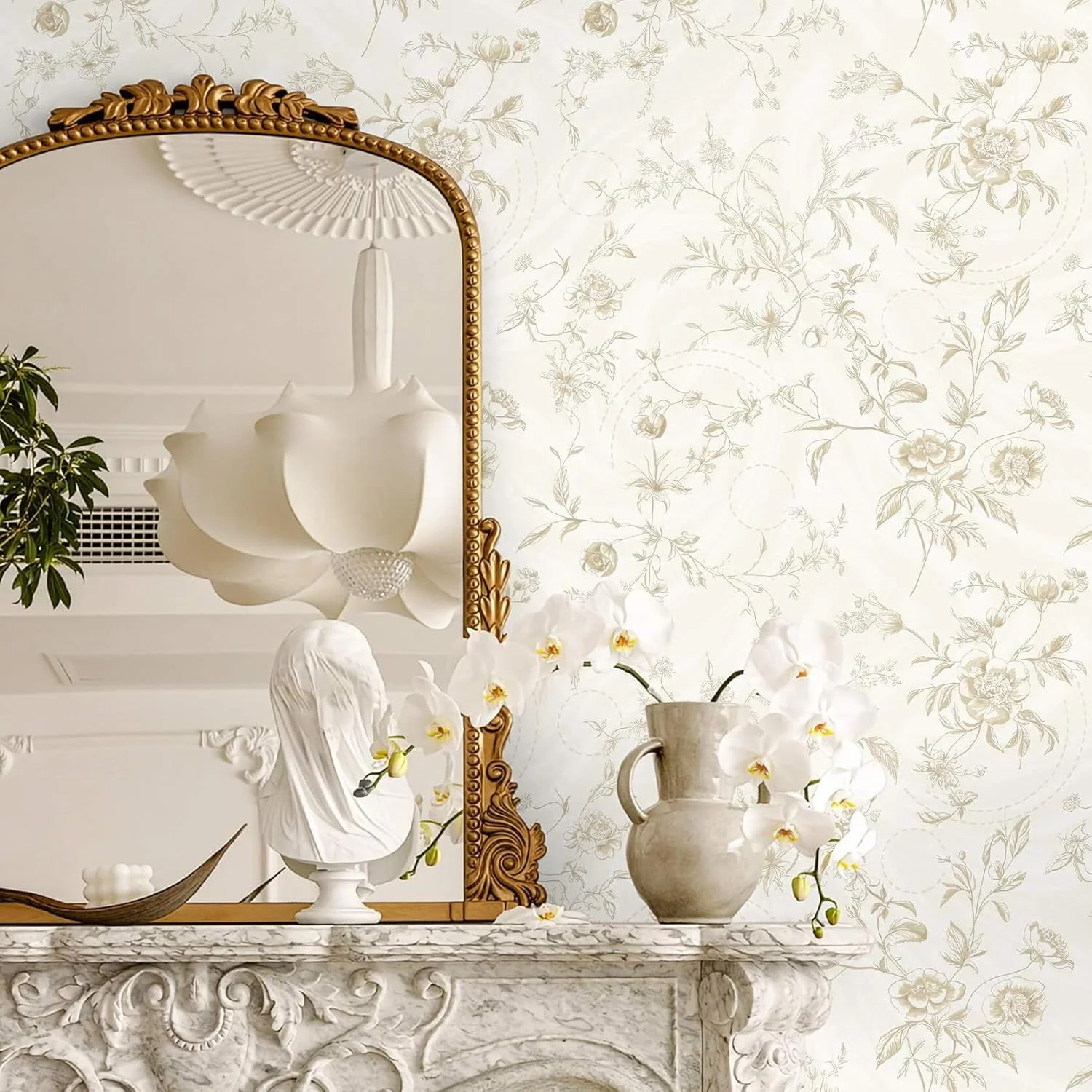 کاغذ دیواری طرح گلدار چسبی Ismoon، کاغذ دیواری با طرح فرانسوی بژ بافت دار برای کابینت، رول وینیل کاغذ دیواری خود چسب جدا شدنی، 44x200 سانتی متر