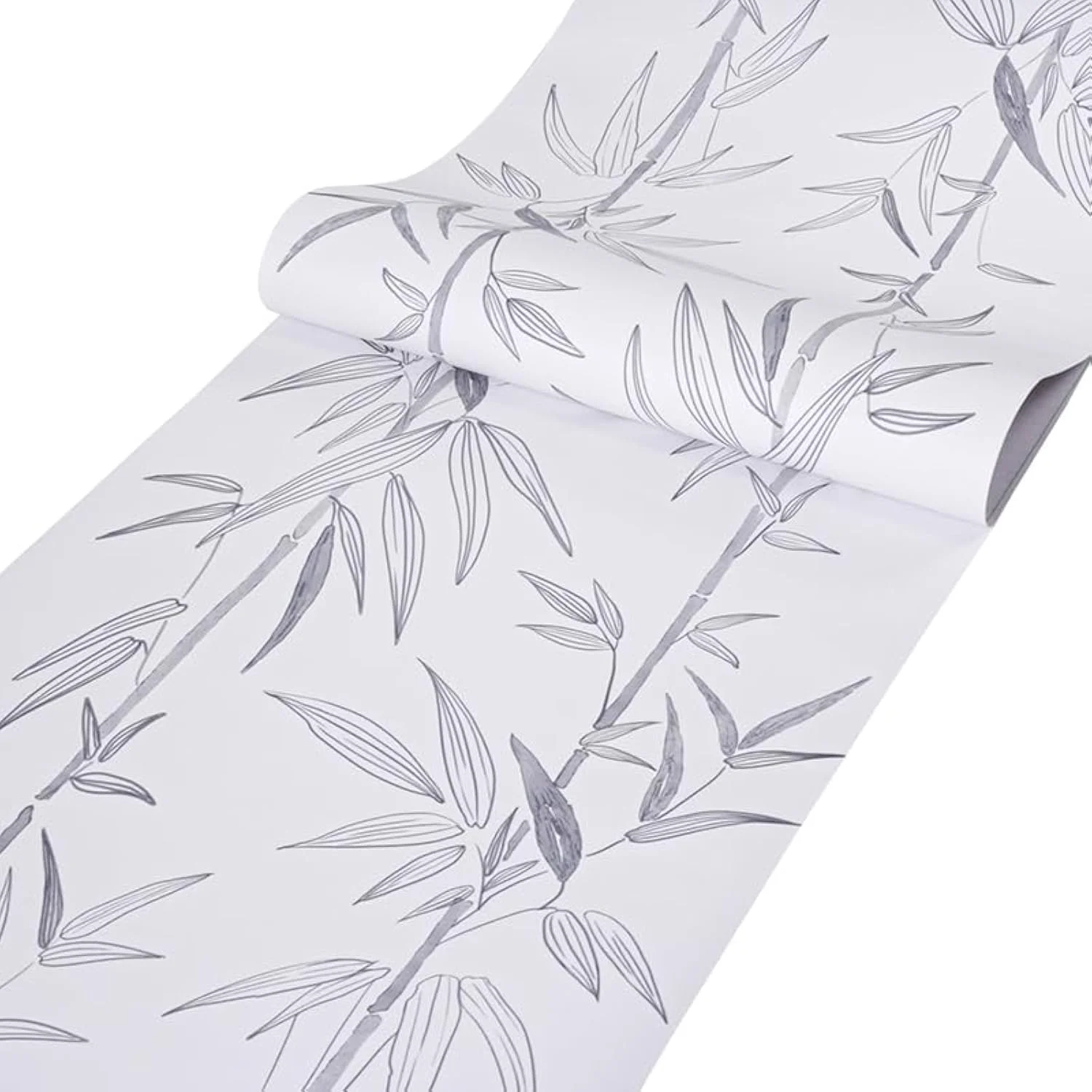 کاغذ دیواری برچسبی JLHOUSE JLTH8701-3 طرح بامبو، 44cmX300cm، سبک طراحی جوهر، سفید و خاکستری روشن، ضد آب، قابل جابجایی و تمیز کردن آسان برای اتاق خواب و نشیمن