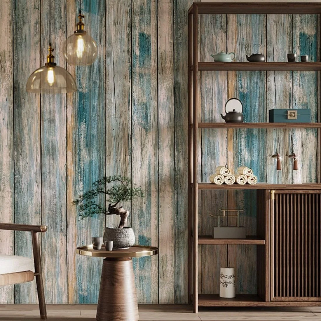 کاغذ دیواری طرح چوب قدیمی JLHOUSE JL9999-4، وینیل خود چسب، روکش تزئینی طرح چوب عتیقه برای بازسازی مبلمان (طرح چوب آبی، 45 در 300 سانتی متر)