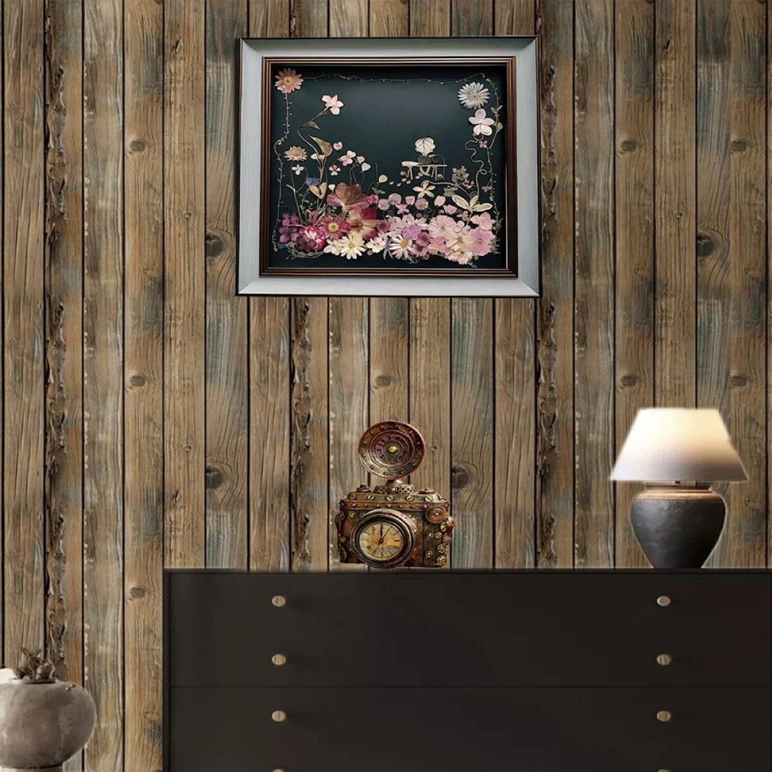 کاغذ دیواری طرح چوب JLHOUSE JL9999-3، کاغذ روکش چوبی خود چسب، مناسب برای تزئین کابینت و میز، تمیز کردن آسان، طرح عتیقه قهوه ای، 45 در 300 سانتی متر