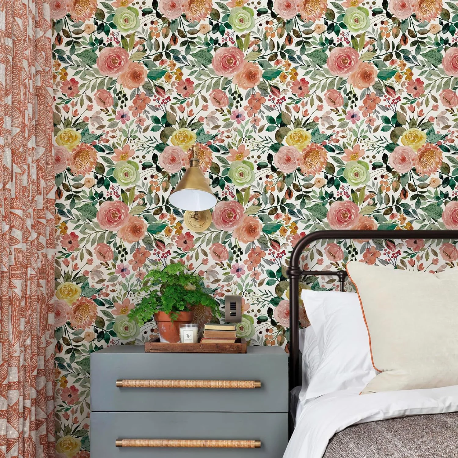 برچسب دیواری طرح گلدار JiffDiff، گل های صورتی، طرح گل های آبرنگی، گل های صد تومانی و رز، دکور دیوار اتاق کودک (کاملیا، 45 در 300 سانتی متر)