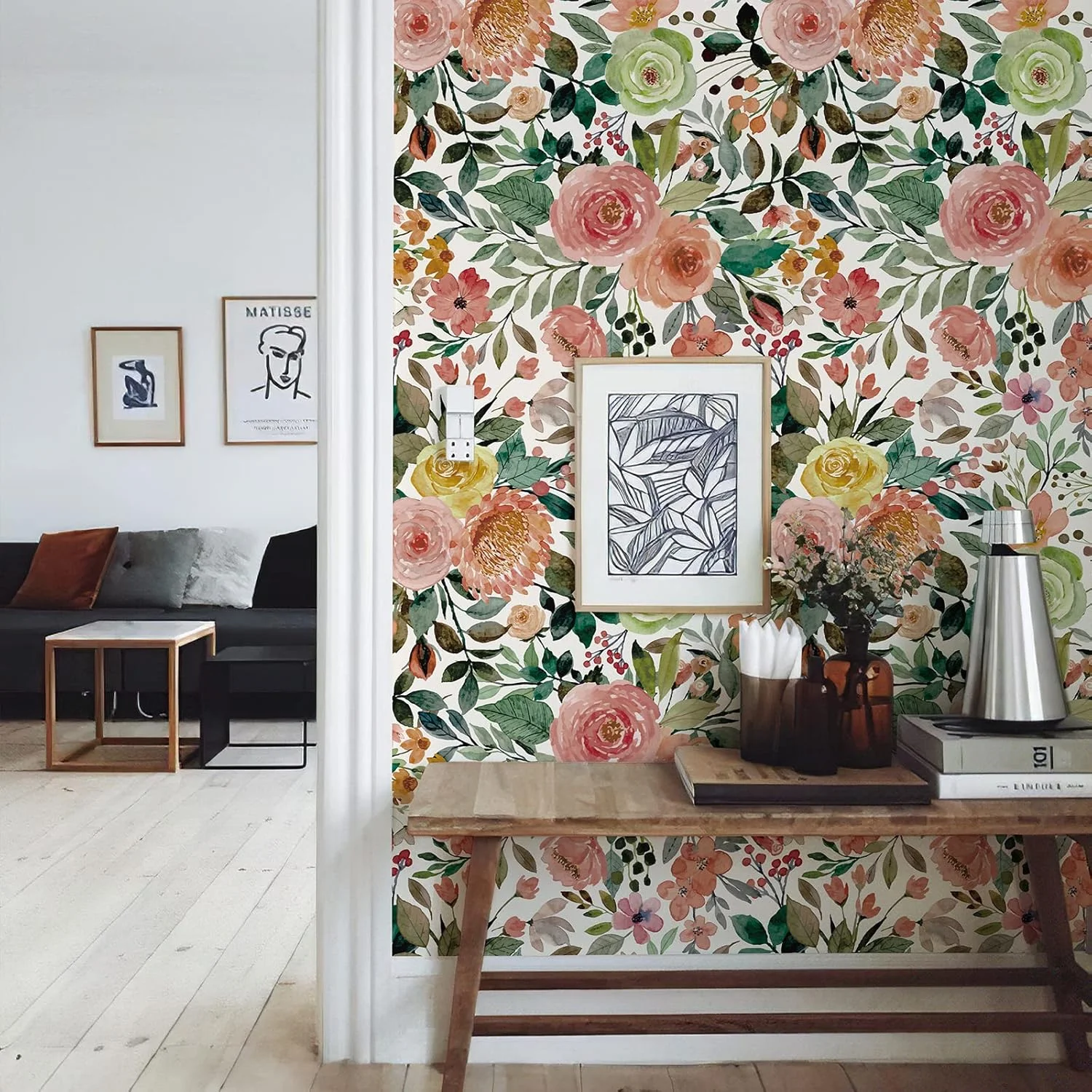 برچسب دیواری طرح گلدار JiffDiff، گل های صورتی، طرح گل های آبرنگی، گل های صد تومانی و رز، دکور دیوار اتاق کودک (کاملیا، 45 در 300 سانتی متر)