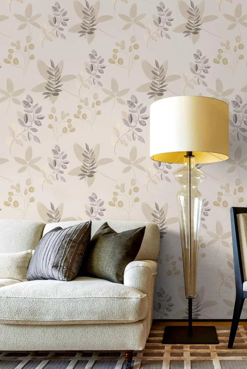 کاغذ دیواری طرح برگ JLHOUSE 8305-3، خاکستری، خود چسب، ضد آب، طرح گل، قابل جابجایی، مناسب برای قفسه، 44 سانتی متر در 3 متر