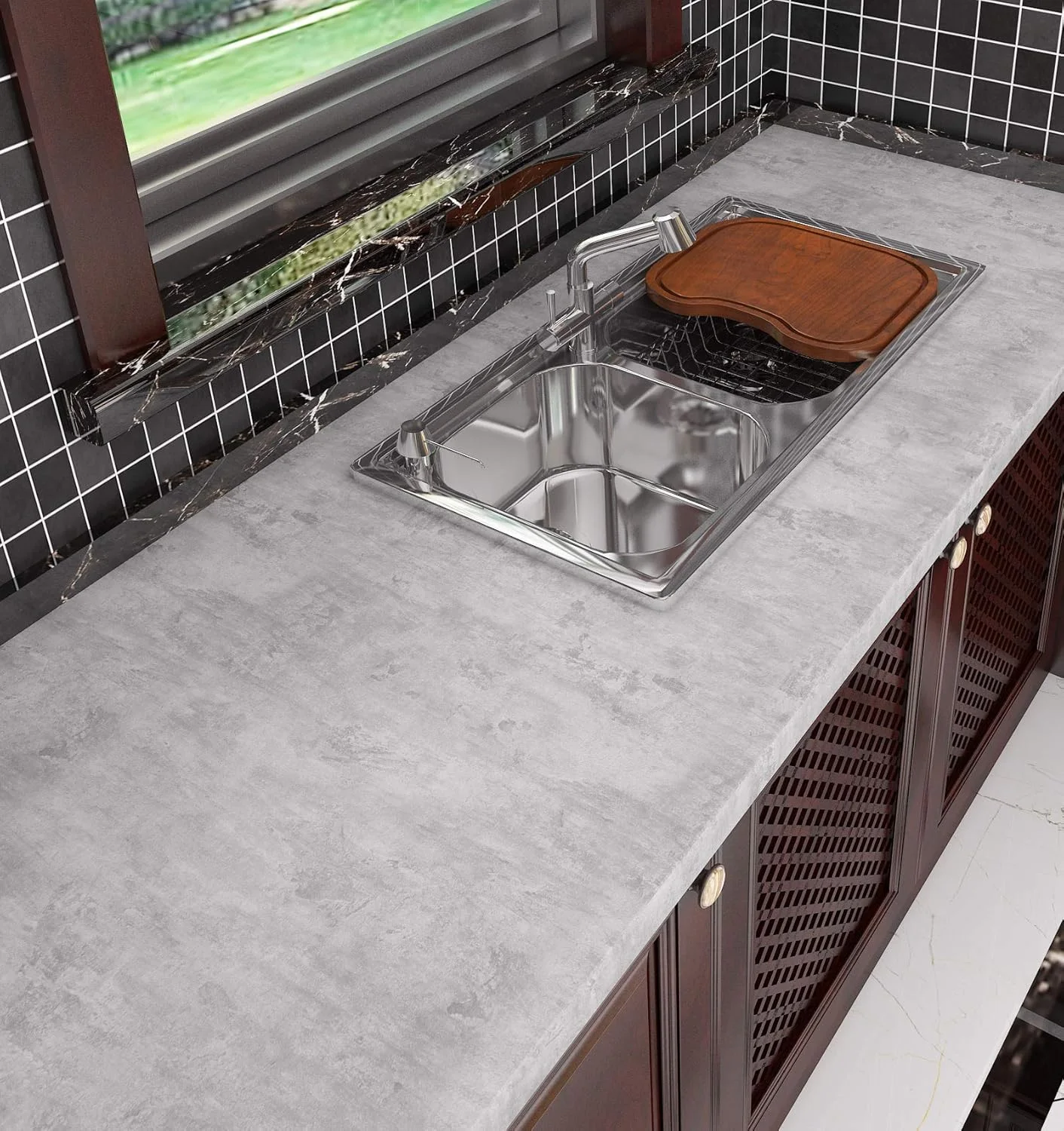 برچسب دیواری طرح بتن خاکستری Livelynine، کاغذ دیواری خودچسب طرح بتن خاکستری برای کانتر آشپزخانه، میز، ضد آب، مناسب برای دیوار حمام، بافت ضخیم 40cmX2m