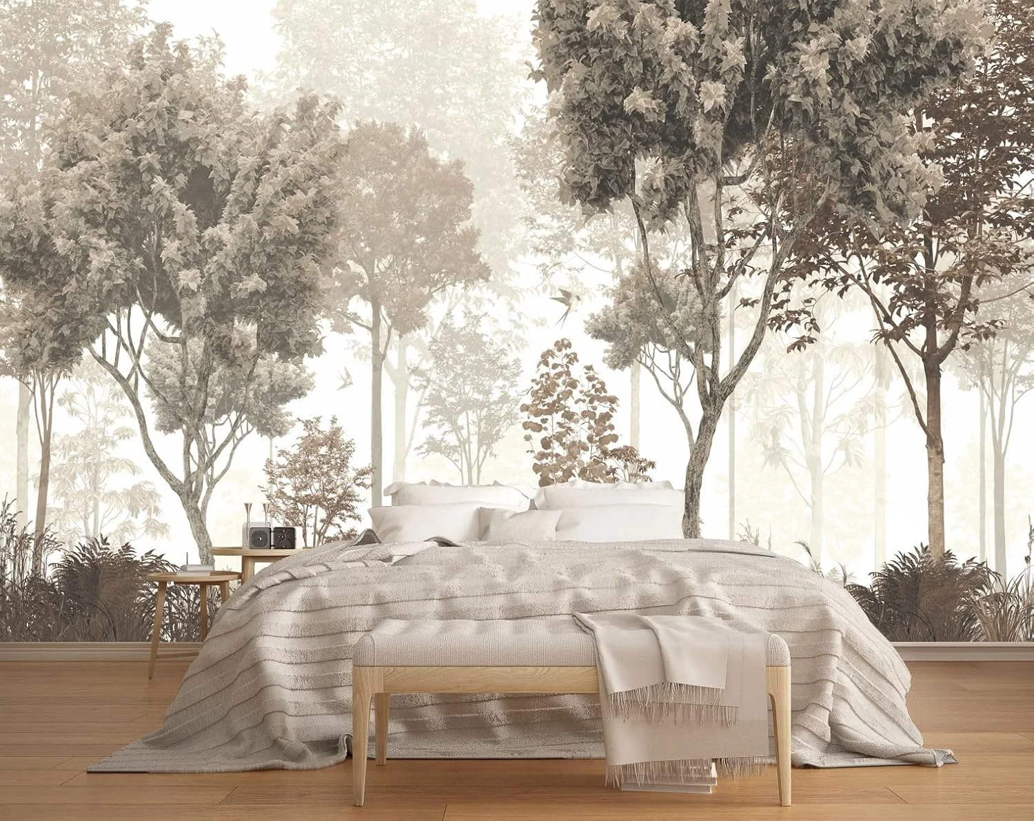 کاغذ دیواری طرح جنگل قدیمی، دیوارنگاره طبیعت برای اتاق خواب و نشیمن (بدون چسب)