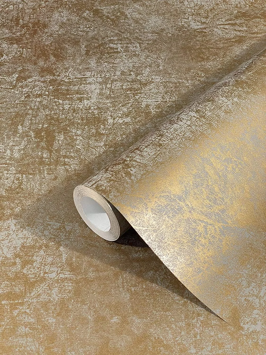 کاغذ دیواری ماربورگ طلایی ساده مدرن شیک غیر بافته متالیک صنعتی مناسب اتاق خواب، نشیمن یا آشپزخانه 10.05 متر در 0.53 متر ساخت آلمان