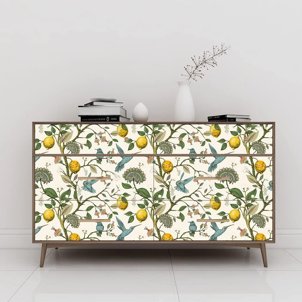 کاغذ دیواری خود چسب طرح پرنده آبی Meihodan، کاغذ دیواری طرح درخت لیمو تازه، کاغذ دیواری ضد آب و قابل جابجایی، طرح دیواری 45cm x 3m