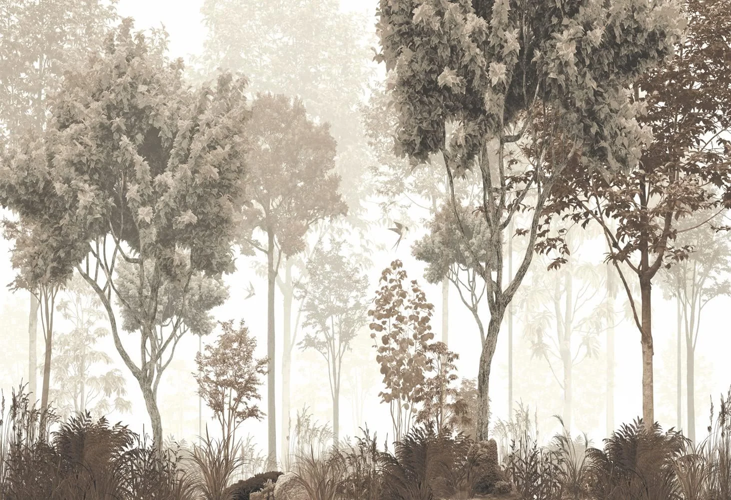 کاغذ دیواری طرح جنگل قدیمی، دیوارنگاره طبیعت برای اتاق خواب و نشیمن (بدون چسب)