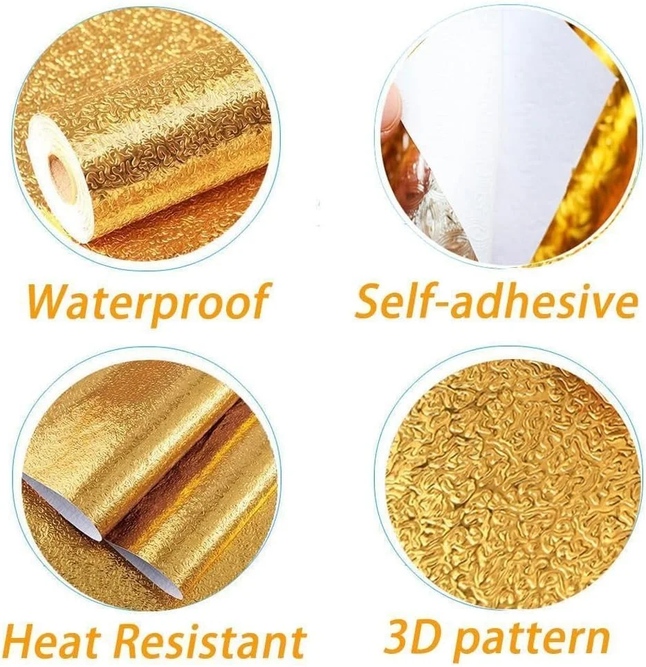 کاغذ دیواری خود چسب طلایی MARKQ، ابعاد 60x300 سانتی متر، مناسب برای مبلمان، کابینت، قفسه کتاب، اجاق گاز، کانتر، استیکرهای ضد روغن و ضد آب فویل آلومینیومی