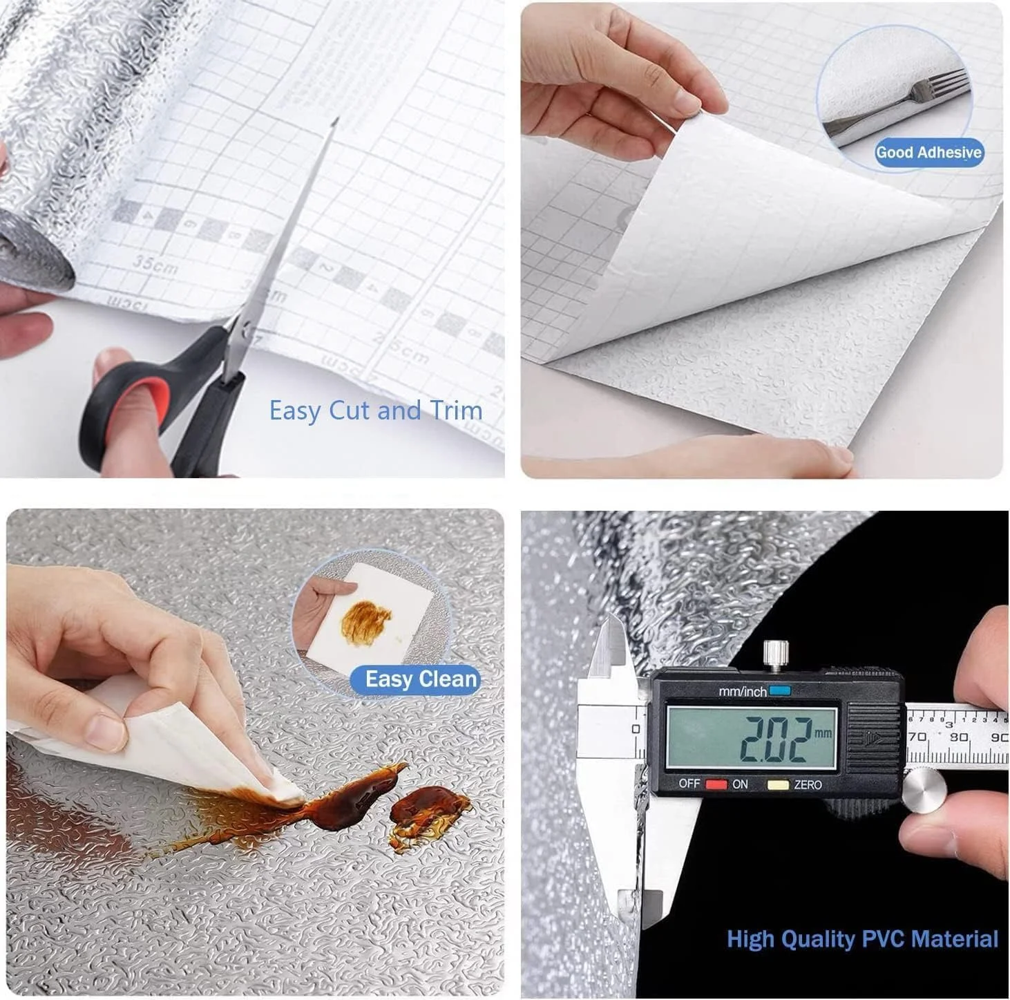 کاغذ دیواری نقره ای خود چسب MARKQ 60x500 سانتی متر، کاغذ روکش چسبی برای مبلمان، کابینت، کشو، اجاق گاز، پیشخوان، دیوارپوش آشپزخانه. PET، ضد روغن، ضد آب برچسب فویل آلومینیومی