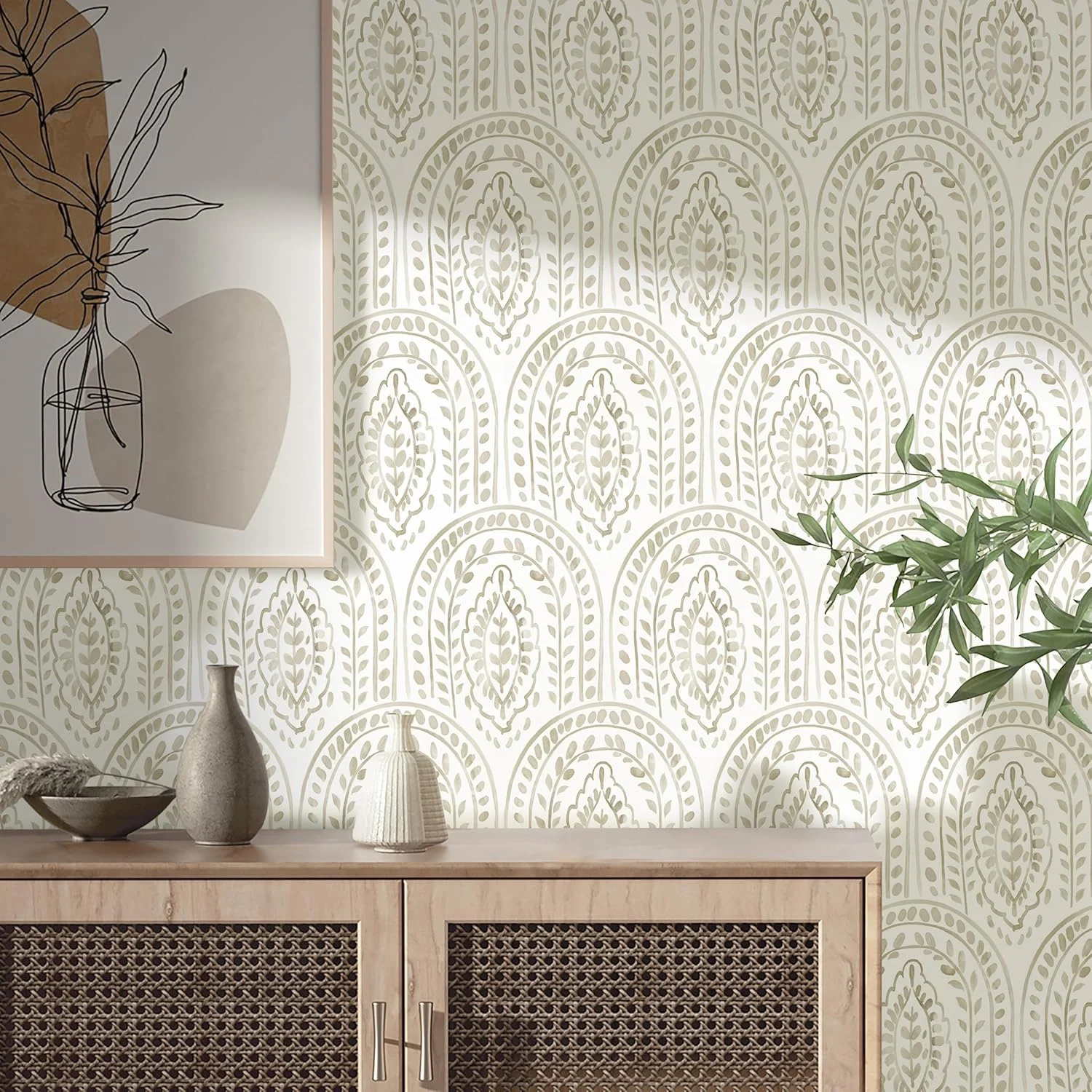 کاغذ دیواری خودچسب Micpolo طرح مدرن بوهو، کاغذ دیواری جداشدنی قهوه ای و سفید برای دکوراسیون دیوار حمام، اتاق خواب و آشپزخانه، 44cm x 300cm