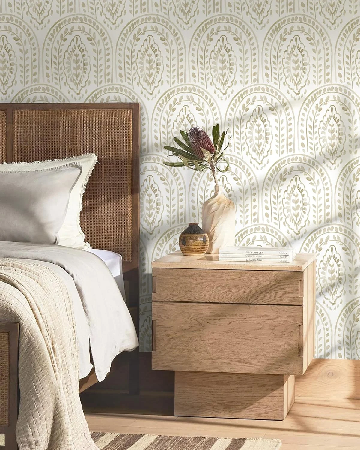 کاغذ دیواری خودچسب Micpolo طرح مدرن بوهو، کاغذ دیواری جداشدنی قهوه ای و سفید برای دکوراسیون دیوار حمام، اتاق خواب و آشپزخانه، 44cm x 300cm