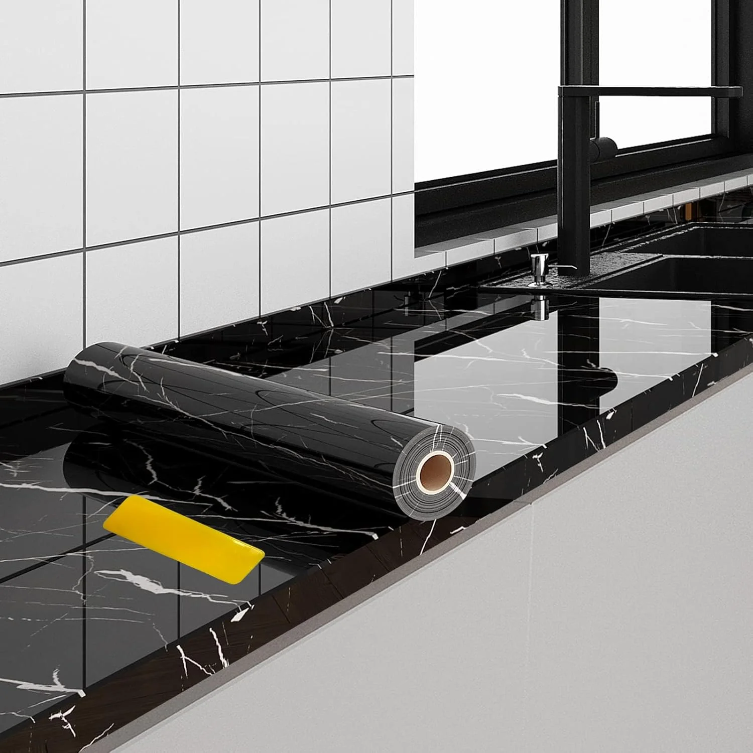 کاغذ دیواری طرح مرمر براق، رنگ خاکستری/مشکی، ابعاد 40 در 1000 سانتیمتر، خودچسب، ضد آب، مناسب برای کابینت، مبلمان و آشپزخانه کاغذ دیواری طرح مرمر براق، رنگ خاکستری/مشکی، ابعاد 40 در 1000 سانتیمتر، خودچسب، ضد آب، مناسب برای کابینت، مبلمان و آشپزخانه