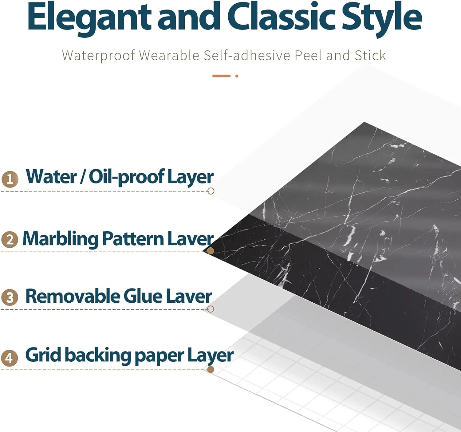 کاغذ دیواری طرح مرمر براق، رنگ خاکستری/مشکی، ابعاد 40 در 1000 سانتیمتر، خودچسب، ضد آب، مناسب برای کابینت، مبلمان و آشپزخانه