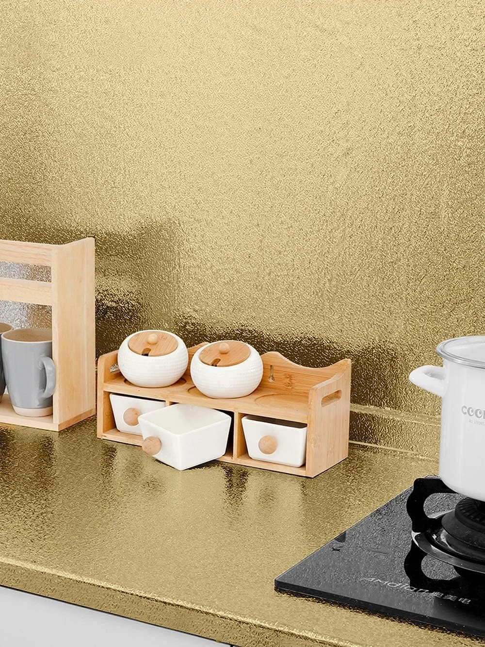 برچسب های کاغذ دیواری بین کابینتی آشپزخانه Mumoo Bear، برچسب های فویل آلومینیومی خود چسب ضد روغن و ضد آب برای اجاق گاز - 40 * 300 سانتی متر (طرح طلایی)