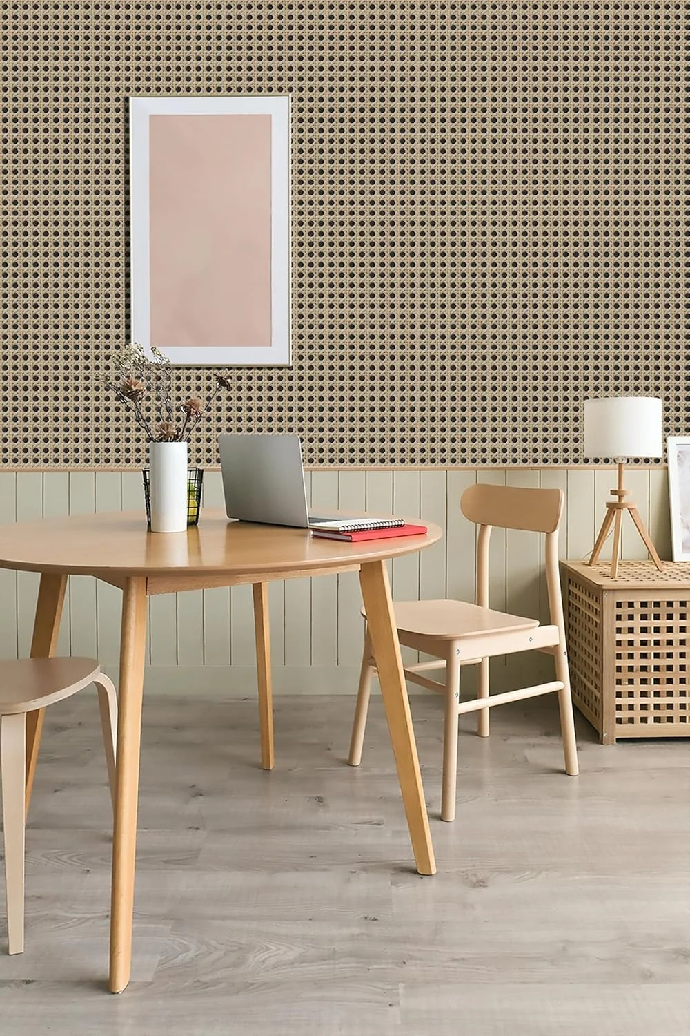 کاغذ دیواری طرح بافت حصیر رتن RANRAN، مناسب برای مبلمان اتاق خواب، دکوراسیون دیوار، قابل جابجایی، 45cm x 3m (1.35 متر مربع در هر رول)