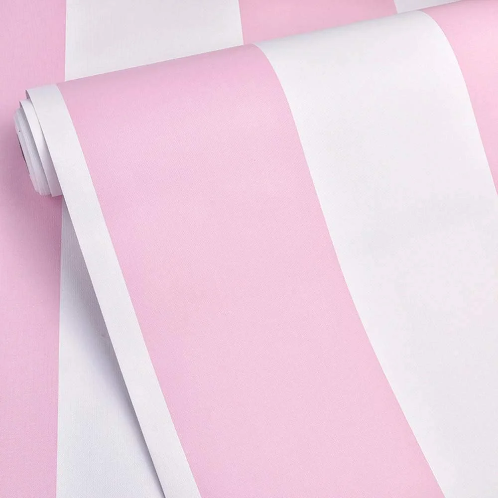 برچسب خود چسب وینیل طرح راه راه صورتی و سفید PoetryHome، مناسب برای دیوار، اتاق کودک، کمد، کشو، دکوراسیون مبلمان، ضد آب، سایز 45x300 سانتی متر