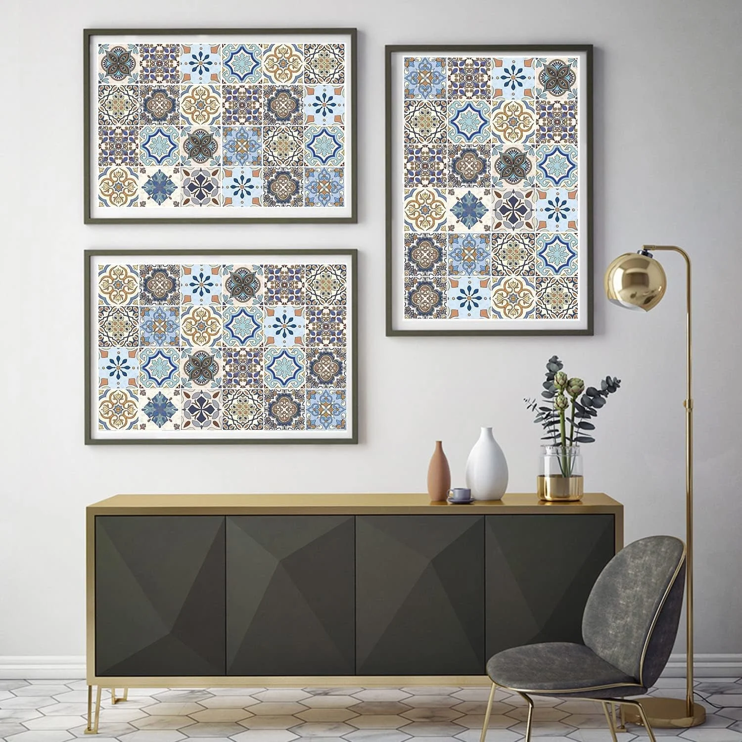 برچسب‌های کاشی دیواری خودچسب، استیکرهای تزئینی کاشی به سبک ترکیه برای دیوارها، 10 عدد استیکر دیواری قابل جابجایی، برچسب‌های ضد آب برای دکور چسبی حمام و آشپزخانه 15x15 سانتی‌متر