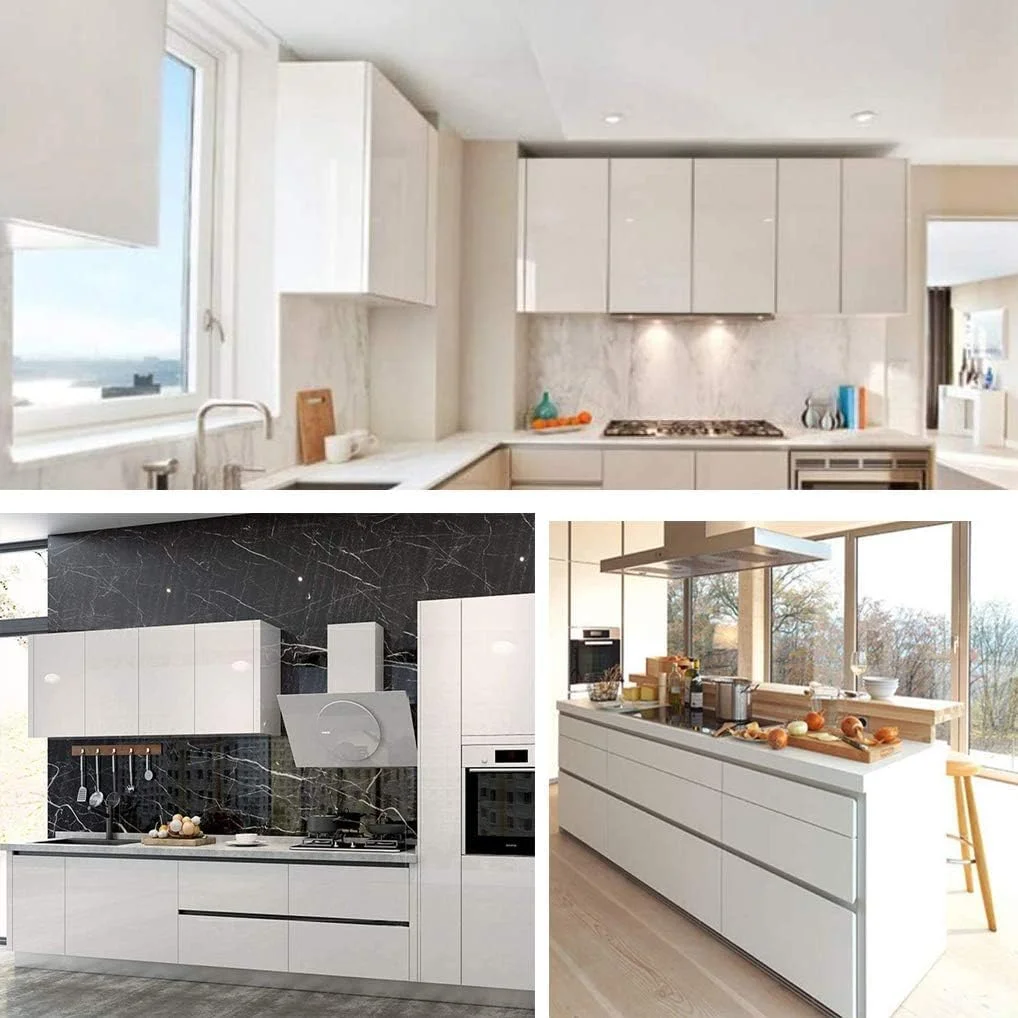 برچسب براق، 500 x 60 سانتی متر، کاغذ دیواری خود چسب طرح سنگ مرمر، ضد آب، ضد روغن، قابل جابجایی، برچسب های سفید براق برای آشپزخانه، حمام، پیشخوان و کابینت