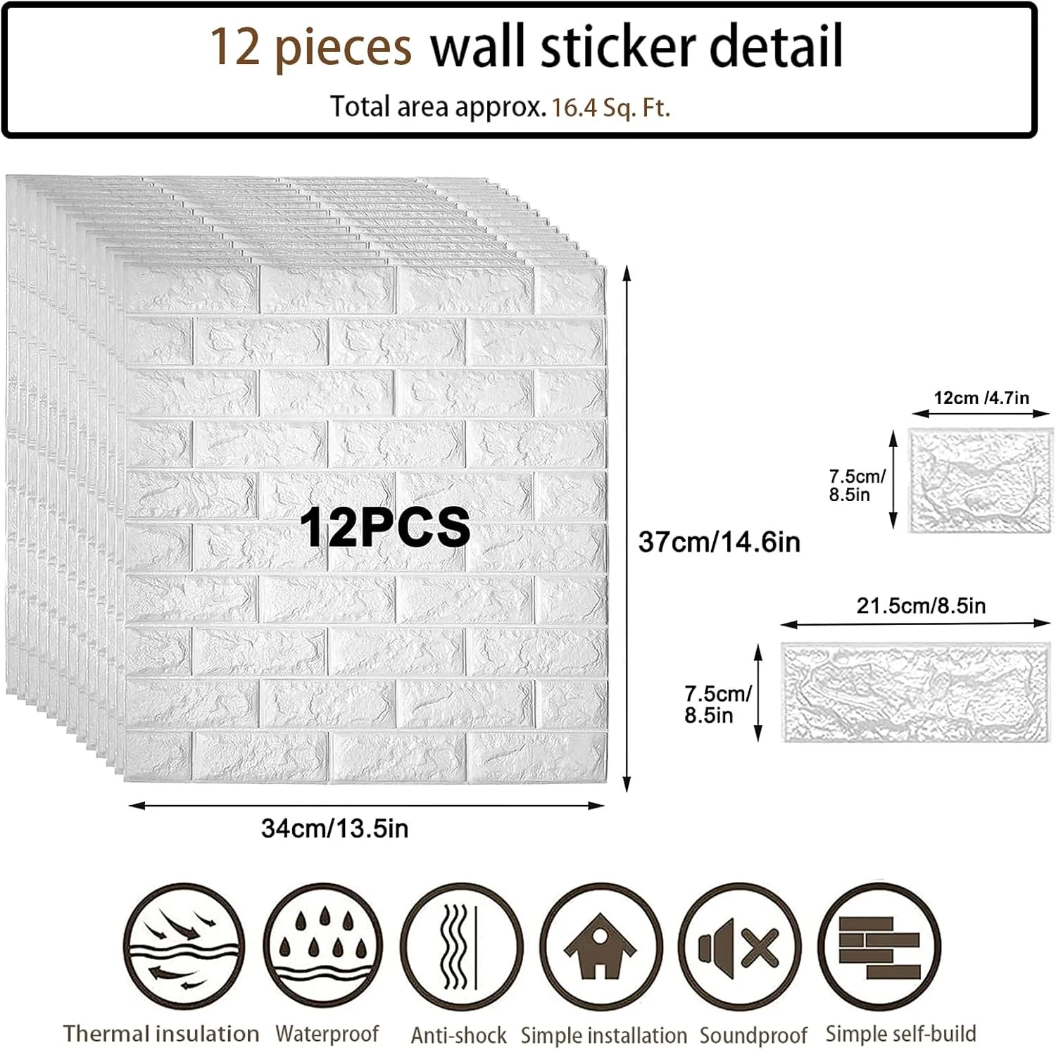 استیکرهای دیواری سه بعدی STAYOUNG - 12 عدد پنل دیواری فوم PE خود چسب برای دیوارها، دکوراسیون اتاق خواب، پوشش دیوار کثیف (سفید، 1.25 متر مربع)