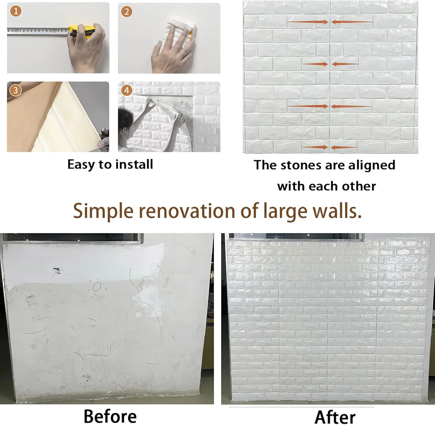 استیکرهای دیواری سه بعدی STAYOUNG - 12 عدد پنل دیواری فوم PE خود چسب برای دیوارها، دکوراسیون اتاق خواب، پوشش دیوار کثیف (سفید، 1.25 متر مربع)