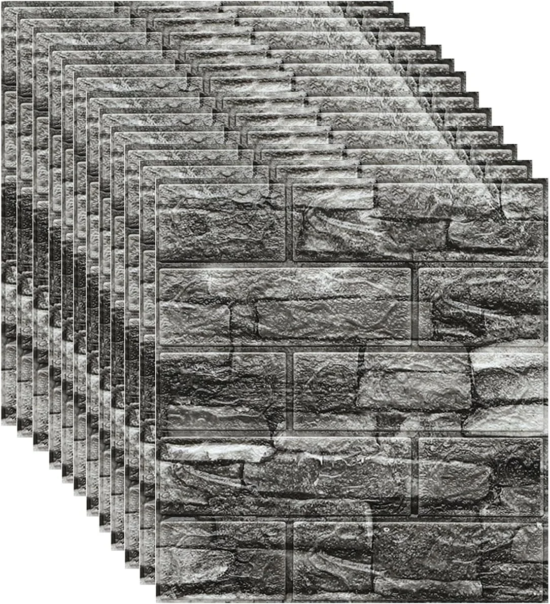 پنل دیواری سه بعدی STAYOUNG، بسته 12 عددی - استیکرهای دیواری فوم پلی اتیلن خود چسب برای دیوارها، دکوراسیون اتاق خواب، پوشش دیوار کثیف (مشکی، 1.25 متر مربع)