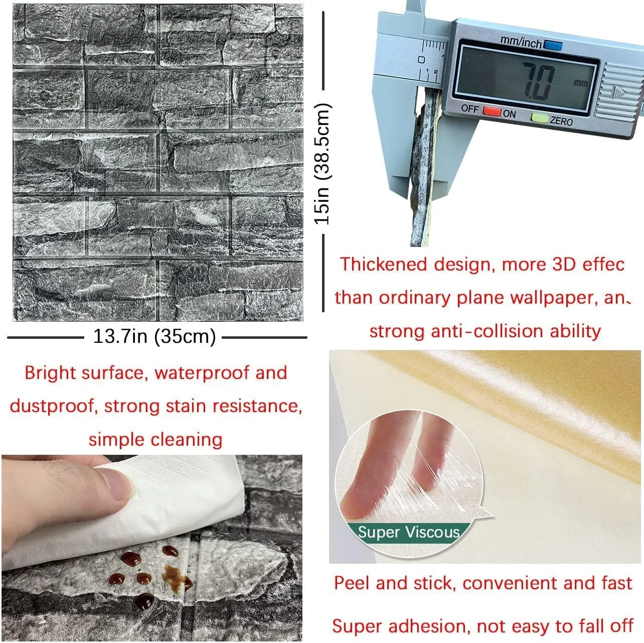 پنل دیواری سه بعدی STAYOUNG، بسته 12 عددی - استیکرهای دیواری فوم پلی اتیلن خود چسب برای دیوارها، دکوراسیون اتاق خواب، پوشش دیوار کثیف (مشکی، 1.25 متر مربع)