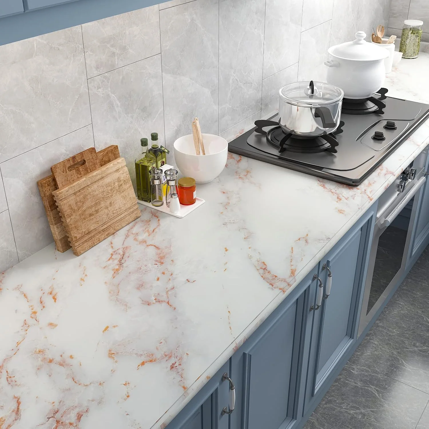 کاغذ دیواری خود چسب طرح مرمر سفید مات CRE8TIVE، ضد آب، مقاوم و بادوام، مناسب برای پوشش سطوح آشپزخانه، حمام، کابینت و کشو، ابعاد 30cmx200cm