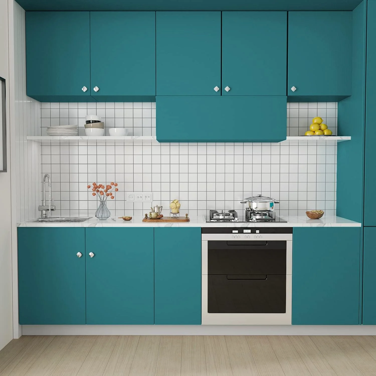 کاغذ دیواری آبی فیروزه ای VaryPaper، طرح پوست کندنی و چسباندنی، ضخیم، مناسب برای کابینت، خود چسب، قابل جابجایی، وینیل تزئینی برای دیوار اتاق خواب، حمام، پیشخوان، قفسه