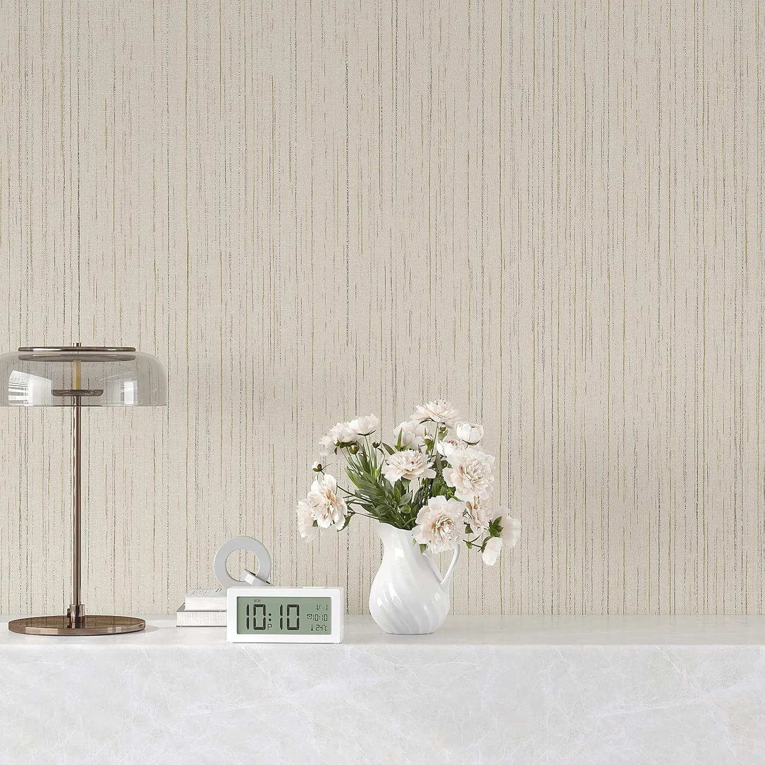 کاغذ دیواری چسبی طرح پارچه ای VEELIKE، رنگ بژ، بافت دار، مناسب برای دیوار اتاق خواب، کابینت و مبلمان، 40x300 سانتی متر