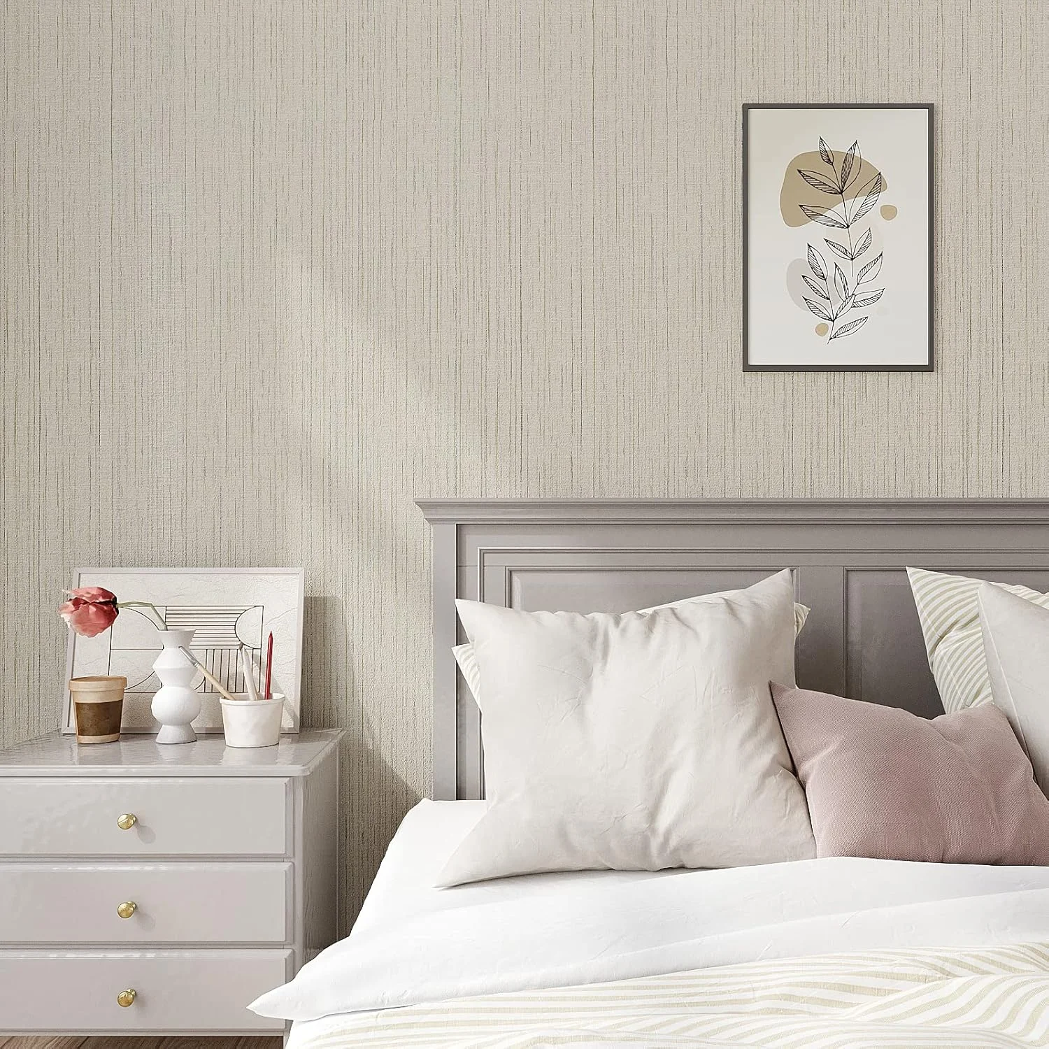 کاغذ دیواری چسبی طرح پارچه ای VEELIKE، رنگ بژ، بافت دار، مناسب برای دیوار اتاق خواب، کابینت و مبلمان، 40x300 سانتی متر