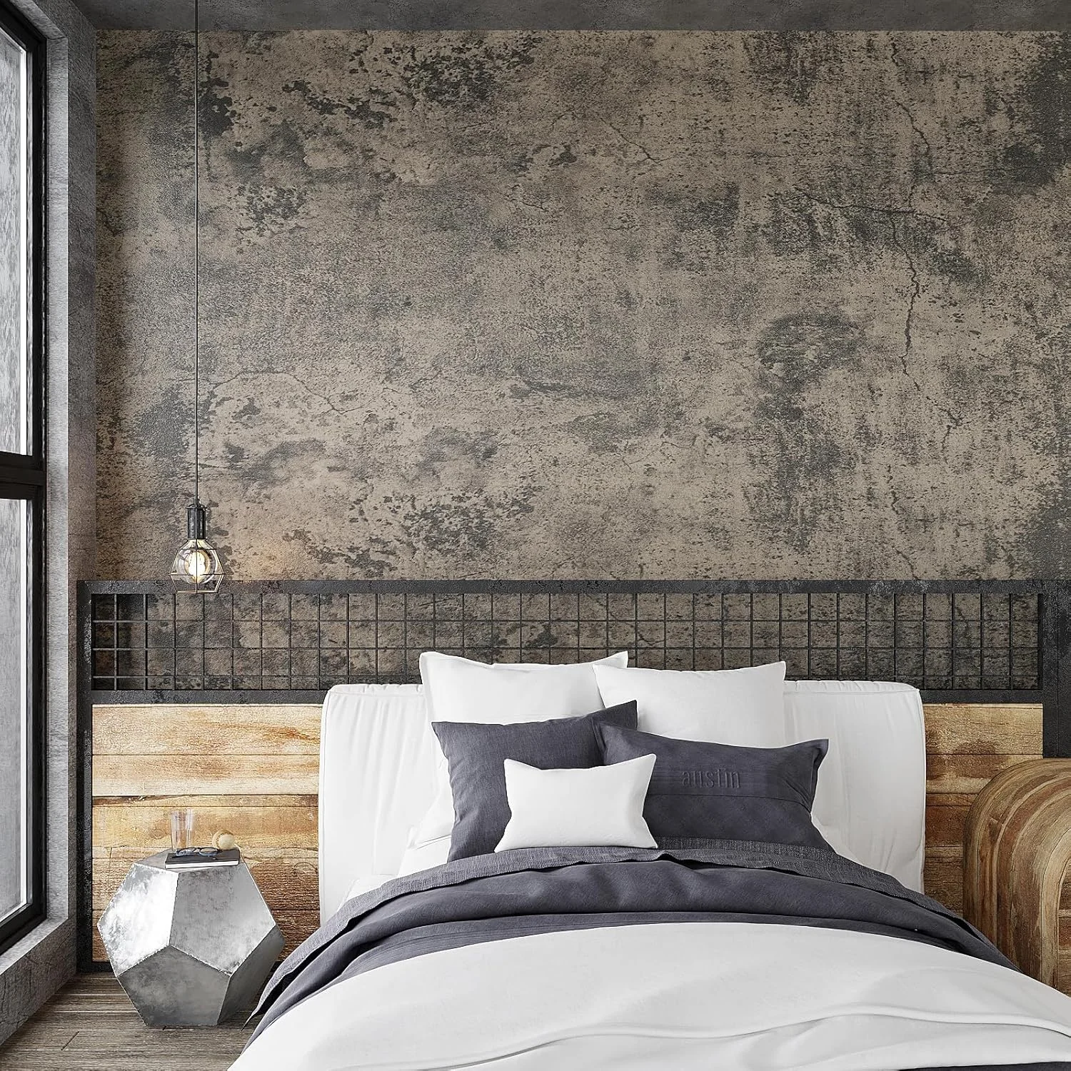کاغذ دیواری طرح بتن ترک خورده ویلیک، ضخیم، 40cm×300cm، خاکستری تیره، برچسبی، بافت سه بعدی سیمانی، روکش وینیل خود چسب، مات و قابل جابجایی برای گاراژ، آشپزخانه، اتاق خواب