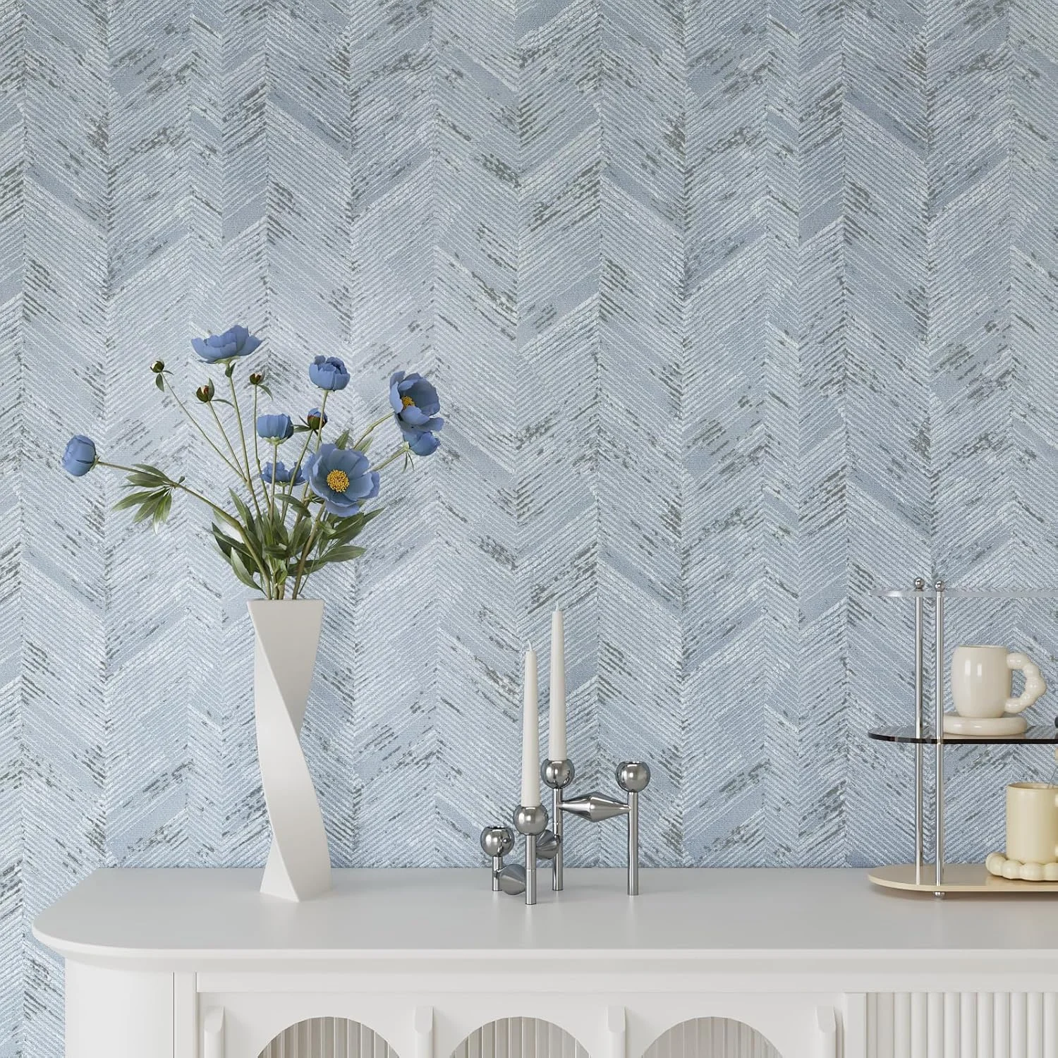 کاغذ دیواری مدرن طرح حصیری VEELIKE، آبی طرح شاه ماهی، بافت دار، خود چسب، سایز 40cmx300cm، مقاوم، ضد آب و قابل جابجایی برای دیوار و کابینت