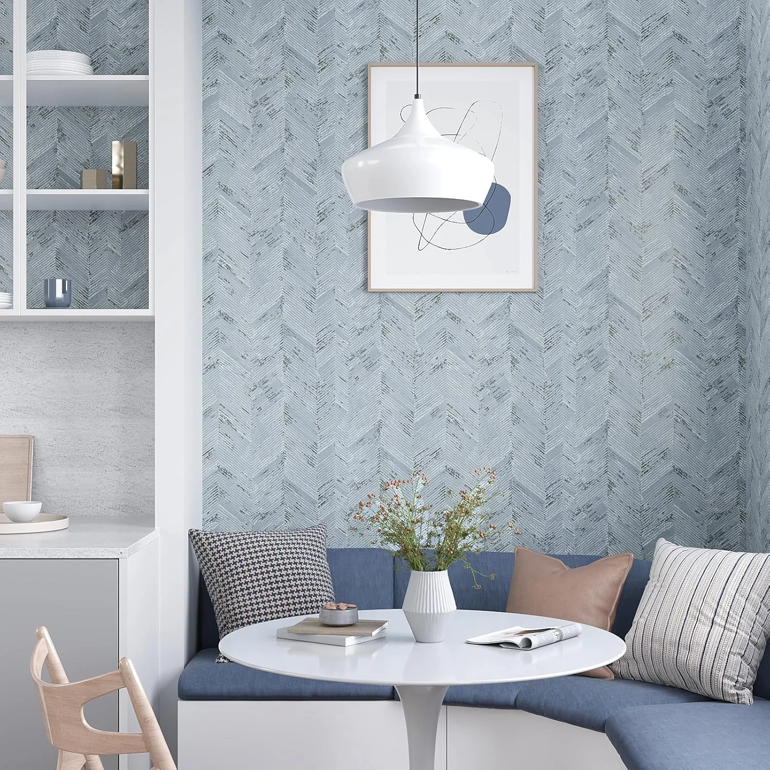 کاغذ دیواری مدرن طرح حصیری VEELIKE، آبی طرح شاه ماهی، بافت دار، خود چسب، سایز 40cmx300cm، مقاوم، ضد آب و قابل جابجایی برای دیوار و کابینت