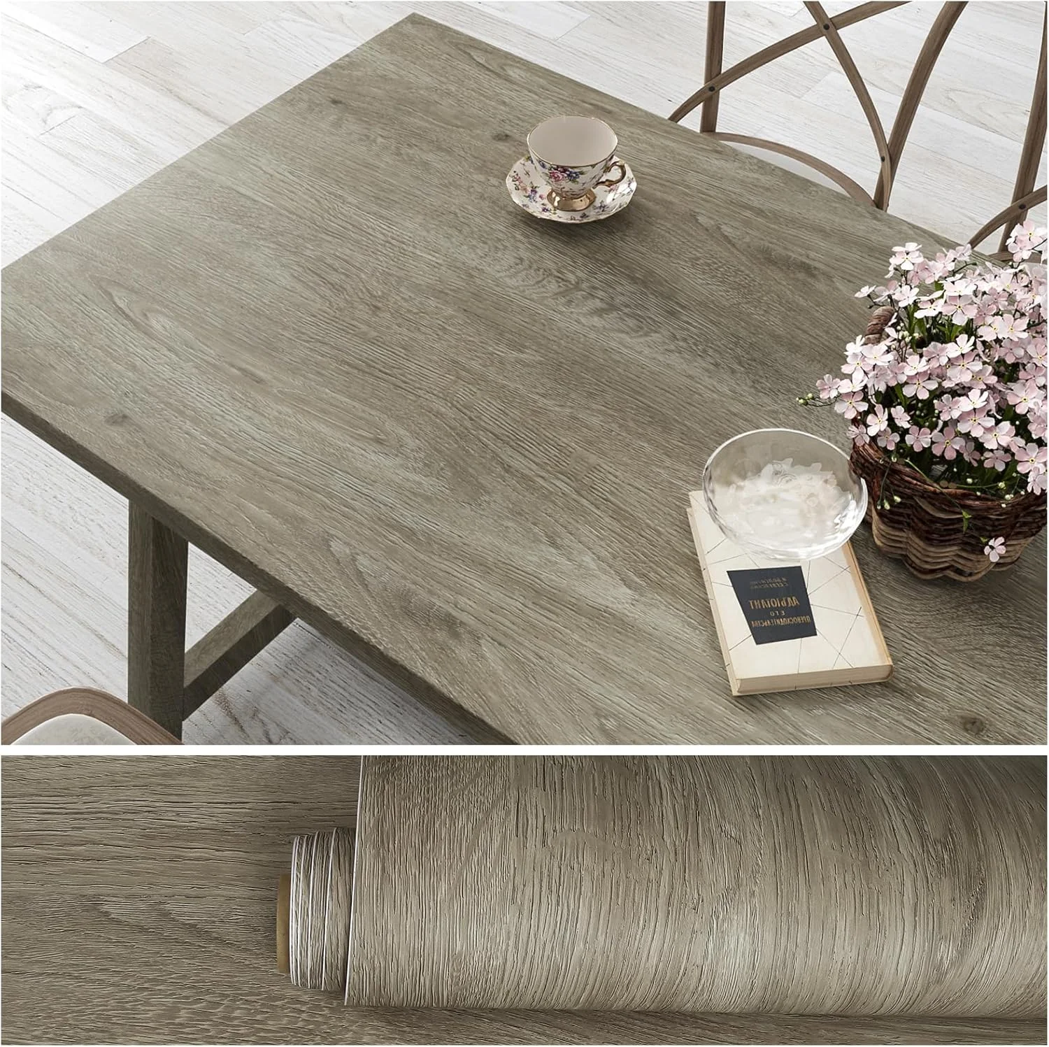 روکش وینیل VEELIKE، کاغذ دیواری خود چسب برای میز، کابینت، پیشخوان، سطوح صاف، طرح چوب گردو واقعی، ضد آب، نصب آسان، 40cm x 3m