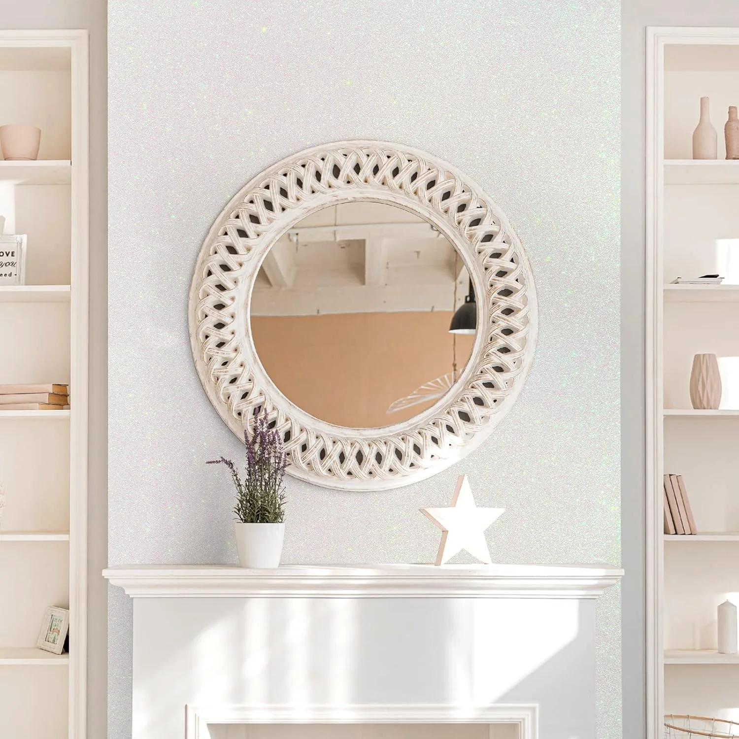 کاغذ دیواری اکلیلی سفید VEELIKE، برچسب و جدا کن، کاغذ تماسی اکلیلی، برچسب کاغذی خود چسب، رول پارچه ای تزئینی برای اتاق دخترانه، آسترها، بسته بندی هدیه مهمانی 40x300 سانتی متر