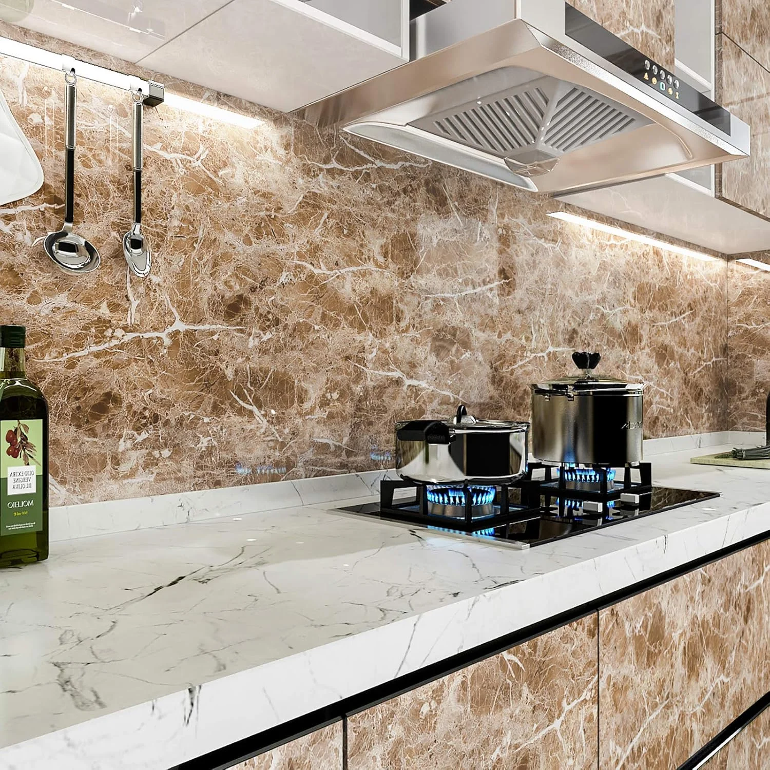 روکش های طرح سنگ مرمر VEELIKE، کاغذ دیواری چسبی، کاغذ تماسی گرانیتی، کاغذ دیواری تزئینی آشپزخانه، قهوه ای، ضد آب، خود چسب، کاغذ دیواری جداشدنی برای کابینت و کمد (40 سانتی متر در 900 سانتی متر)