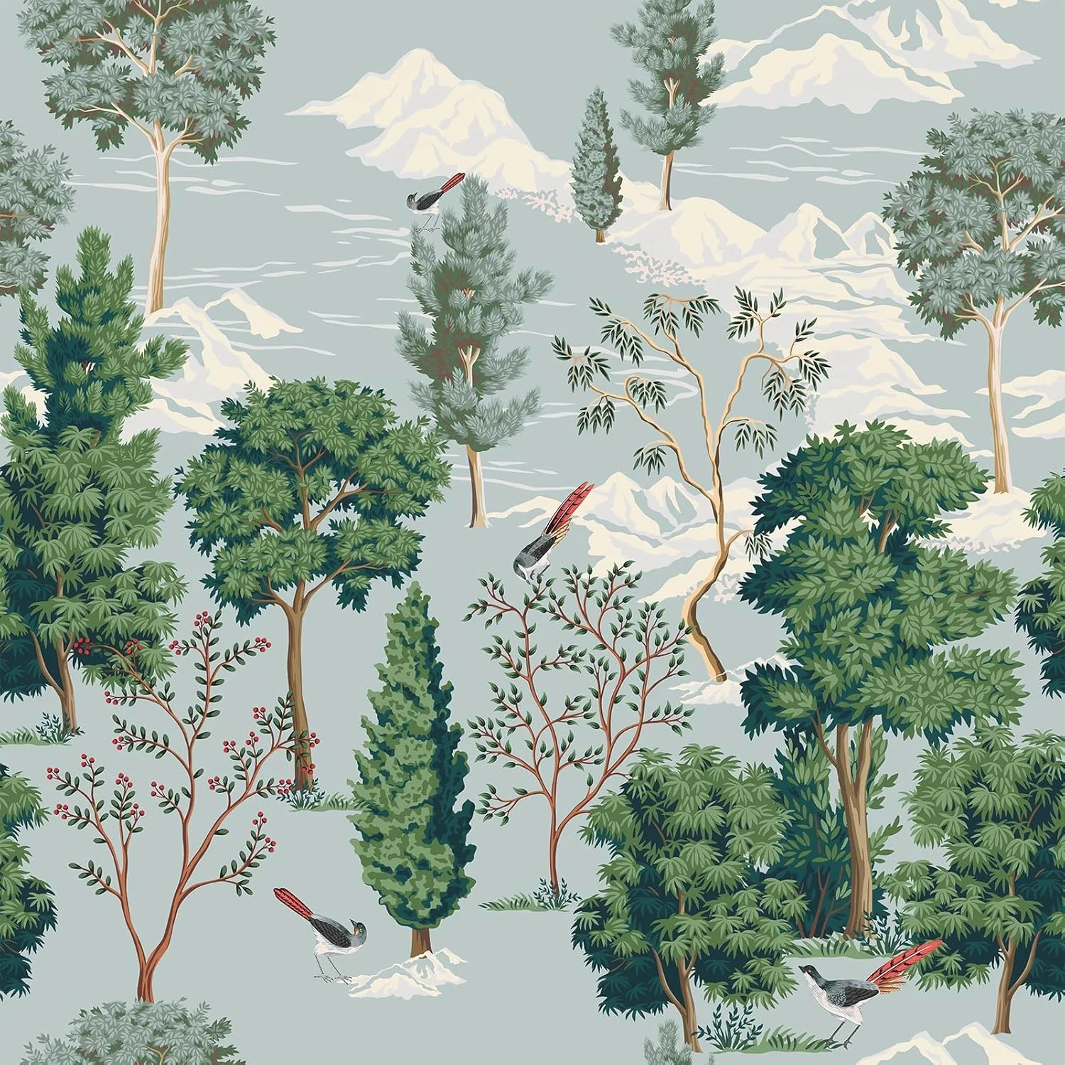 کاغذ دیواری طرح جنگل کوهستانی قدیمی ویلیک، پوست کنده و بچسبانید، کاغذ دیواری خود چسب وینیل با طرح گل بوهمی، دکور دیوارنگاره 44.45x300 سانتی متر برای اتاق خواب، حمام، آشپزخانه، ضد آب، قابل جابجایی