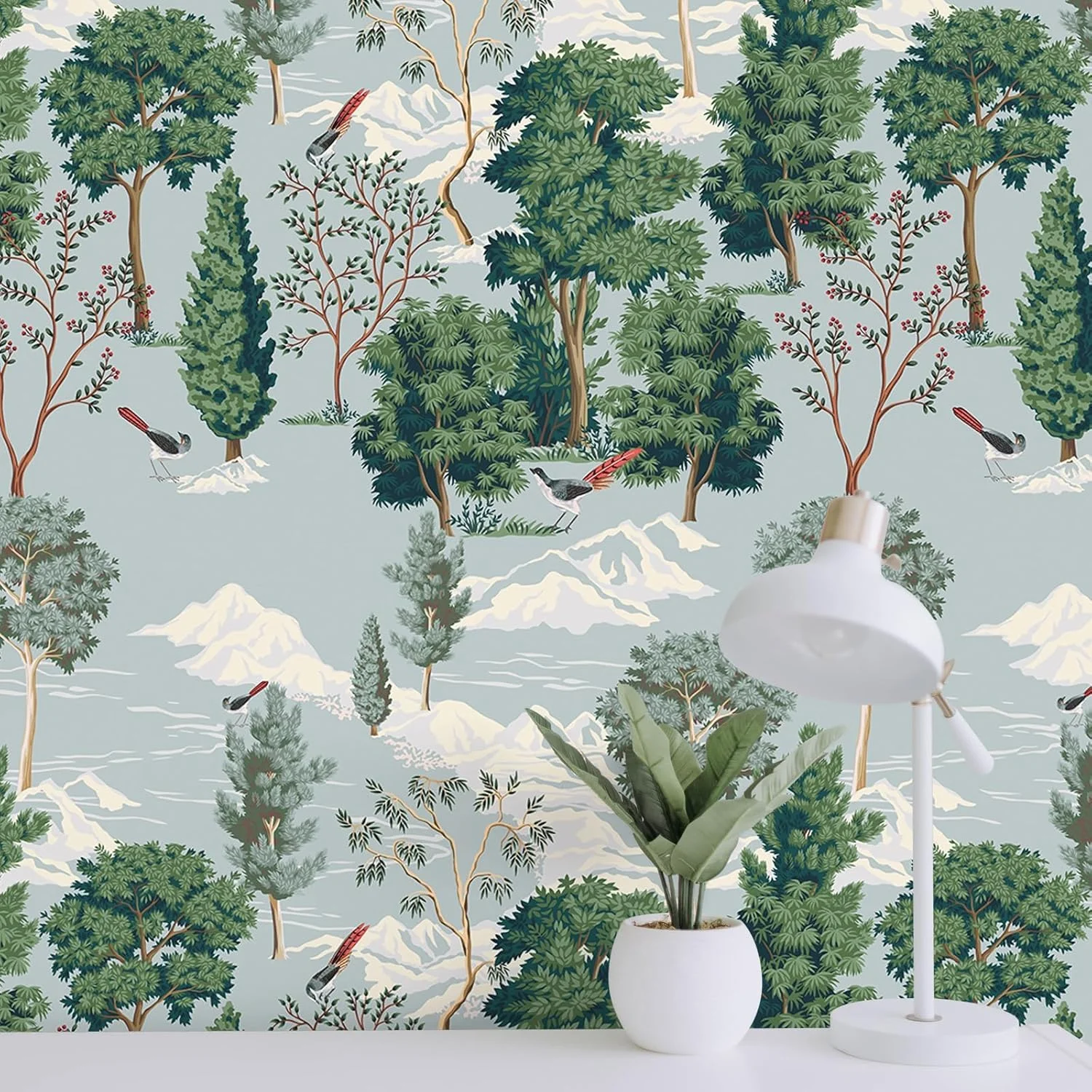 کاغذ دیواری طرح جنگل کوهستانی قدیمی ویلیک، پوست کنده و بچسبانید، کاغذ دیواری خود چسب وینیل با طرح گل بوهمی، دکور دیوارنگاره 44.45x300 سانتی متر برای اتاق خواب، حمام، آشپزخانه، ضد آب، قابل جابجایی