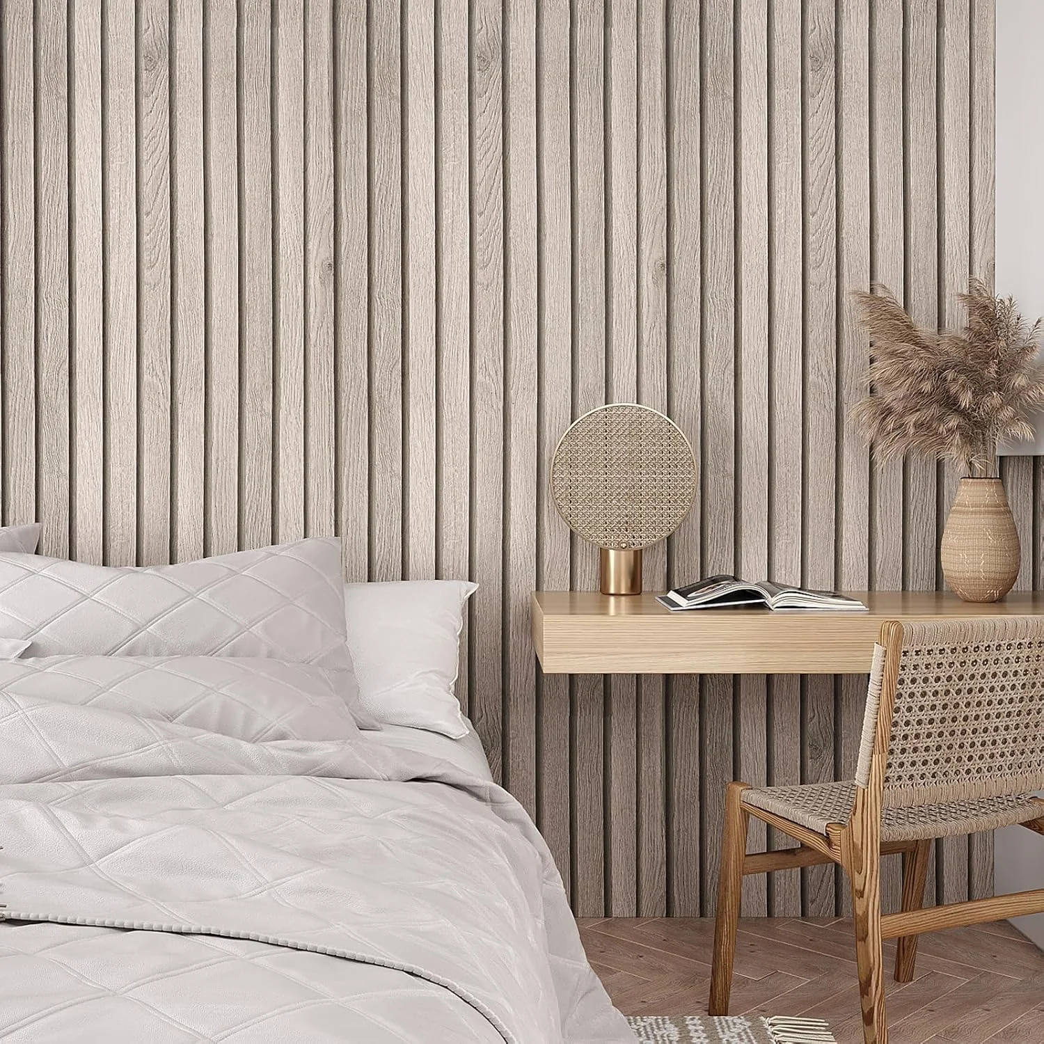 کاغذ دیواری طرح چوب خیزرانی بژ VEELIKE، برچسب دیوار، کاغذ روکش خود چسب، ضد آب، نصب آسان، مناسب برای کابینت، پیشخوان، اتاق خواب، ابعاد 40x300 سانتی متر