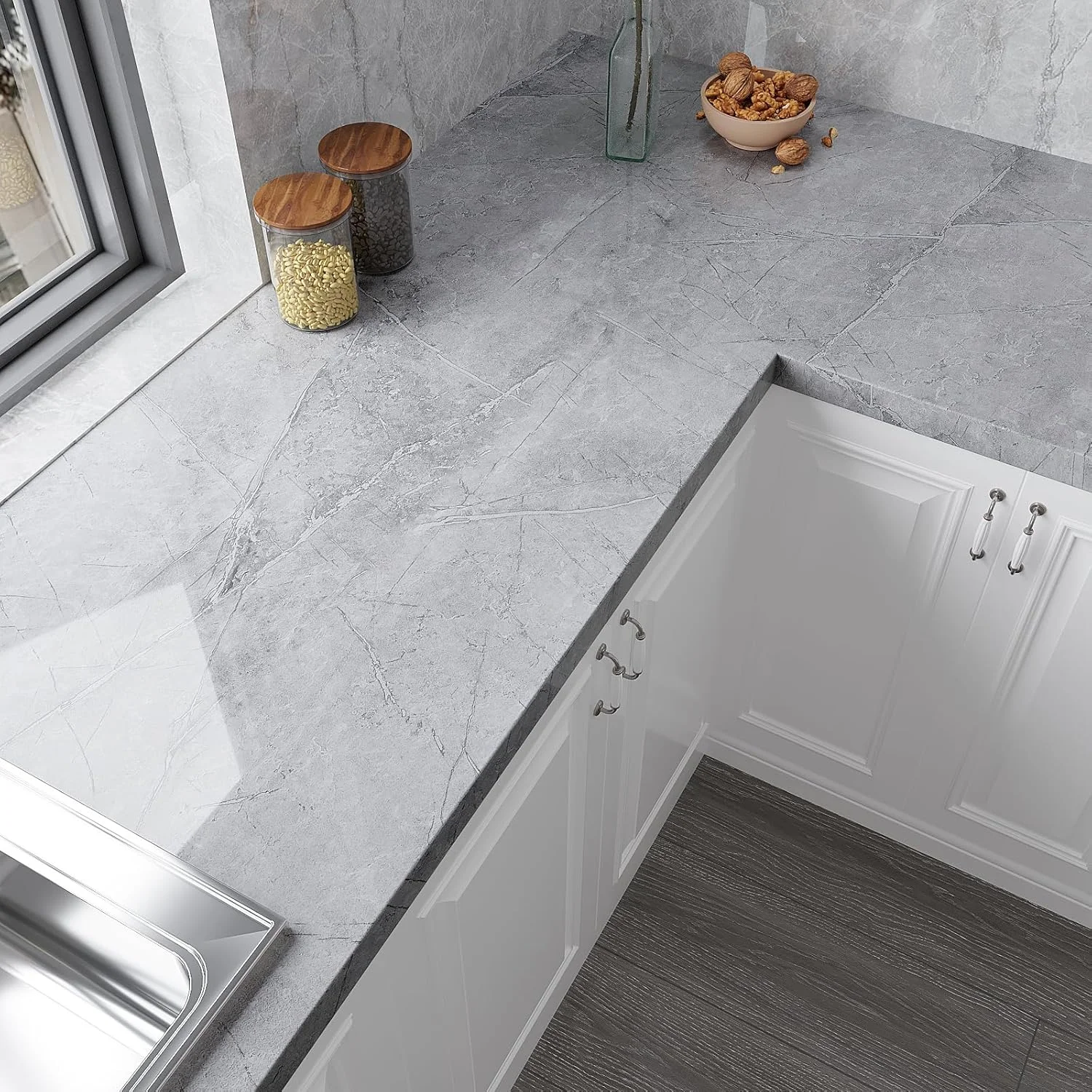 کاغذ دیواری طرح مرمر VEELIKE، برچسب خود چسب، ضد آب، وینیل خاکستری طرح مرمر، کاغذ دیواری قابل جابجایی 40x300 سانتی متر، ضخیم و براق برای دیوارها، مبلمان، پیشخوان کاغذ دیواری طرح مرمر VEELIKE، برچسب خود چسب، ضد آب، وینیل خاکستری طرح مرمر، کاغذ دیواری قابل جابجایی 40x300 سانتی متر، ضخیم و براق برای دیوارها، مبلمان، پیشخوان