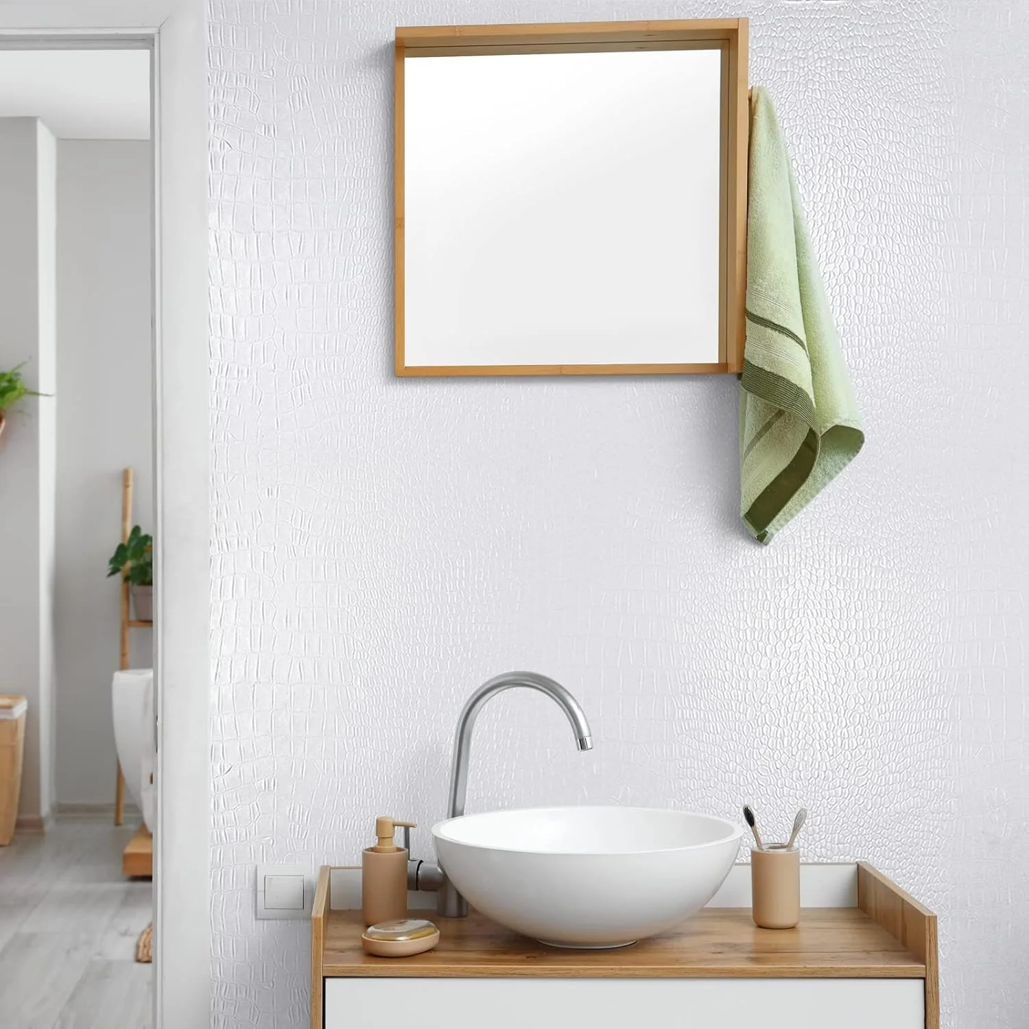 کاغذ دیواری سفید طرح چرم کروکودیل، ضد آب، خود چسب، قابل جابجایی، مناسب کابینت، اتاق خواب، کشو، کمد، تاج تخت و کانتر، 40cm×300cm