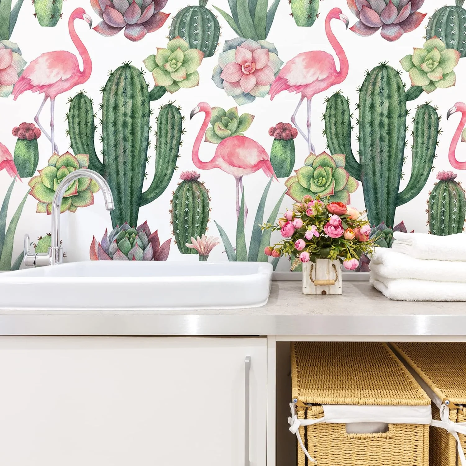 کاغذ دیواری طرح گل و کاکتوس ویلیک، کاغذ دیواری سفید بوهو، کاغذ دیواری خود چسب، ضد آب، استیکر دیواری طرح گیاهی برای اتاق کودک، دکوراسیون دیوار تلویزیون، اتاق نشیمن، اتاق خواب، 44.5x300 سانتی متر