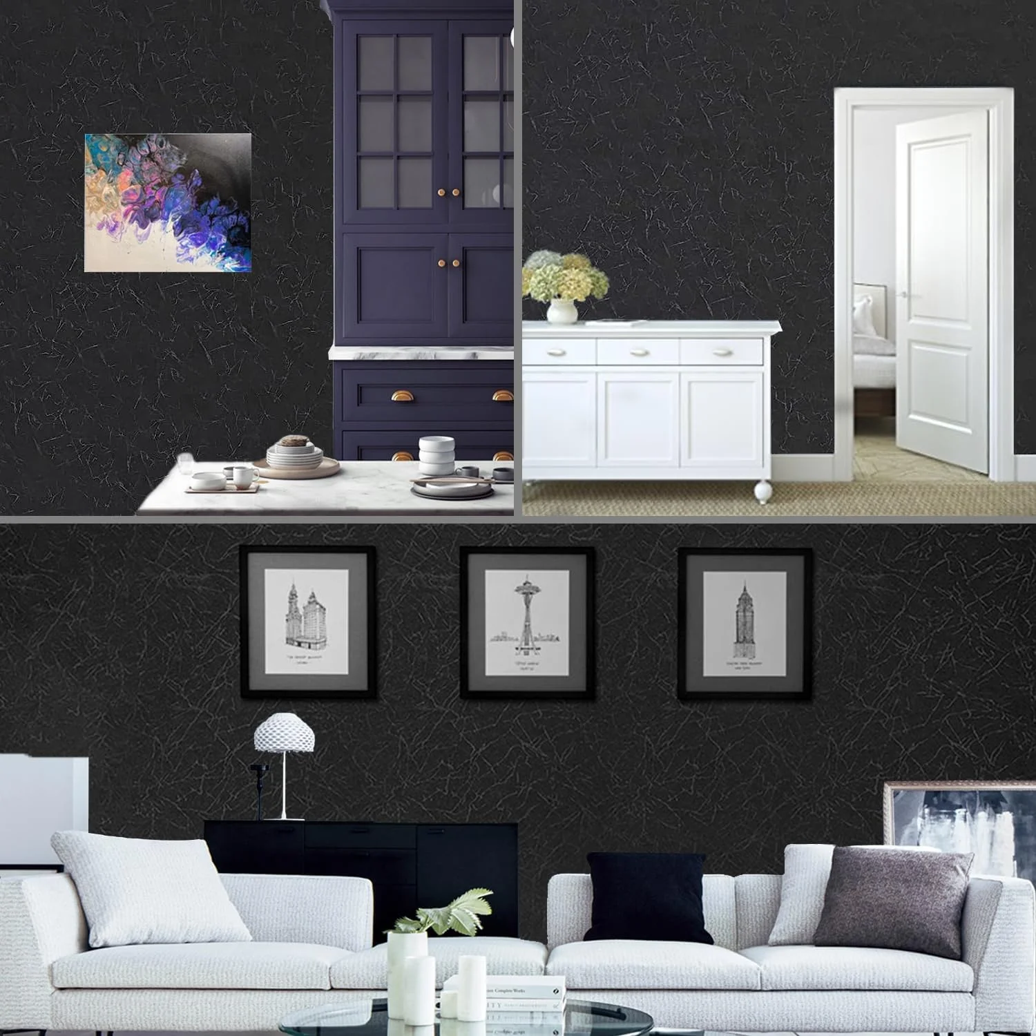 کاغذ دیواری چسبی مشکی 100x760 سانتی متر، کاغذ دیواری خود چسب برای دیوارهای اتاق خواب، روکش تزئینی وینیل برای اتاق نشیمن، کابینت های روی میز کاغذ دیواری چسبی مشکی 100x760 سانتی متر، کاغذ دیواری خود چسب برای دیوارهای اتاق خواب، روکش تزئینی وینیل برای اتاق نشیمن، کابینت های روی میز